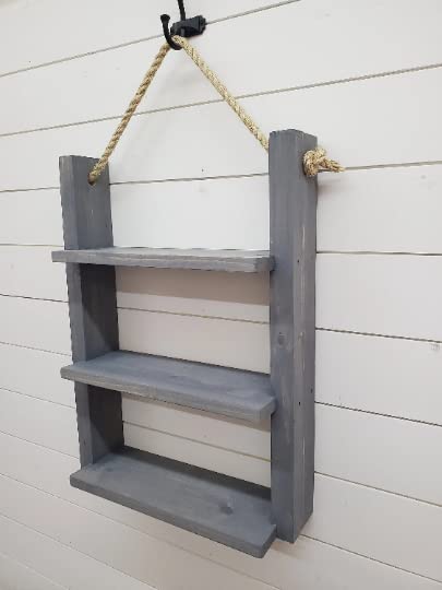 Rustic Farmhouse Rope Hanging Ladder Shelf - Bathroom & Home Decor for Storage and Display | Perfect for Towels, Blankets, Plants & More