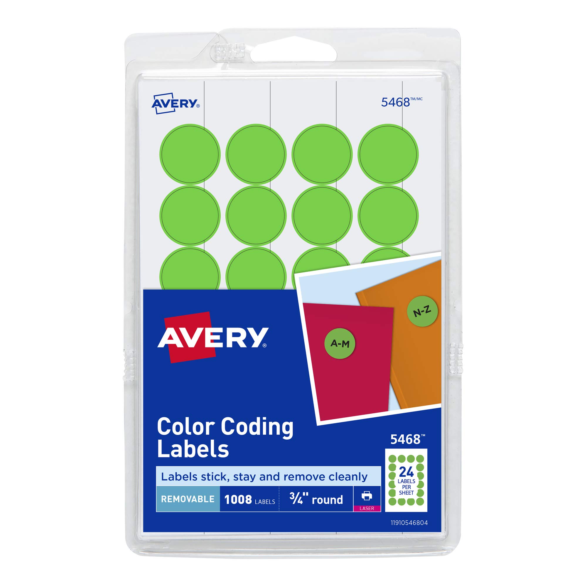 Avery Removable Print or Write Dot Stickers 3/4 Inch, Neon Green, 1008 Round Labels - Perfect for Organizing, Color Coding, and DIY Projects (5468)