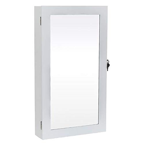 BOERLKY Wall-Mounted Jewelry Cabinet with Mirror - White Space-Saving Jewelry Organizer with Hanging Storage for Necklaces, Rings & Earrings | Perfect for Bedroom, Closet or Dressing Room Organization