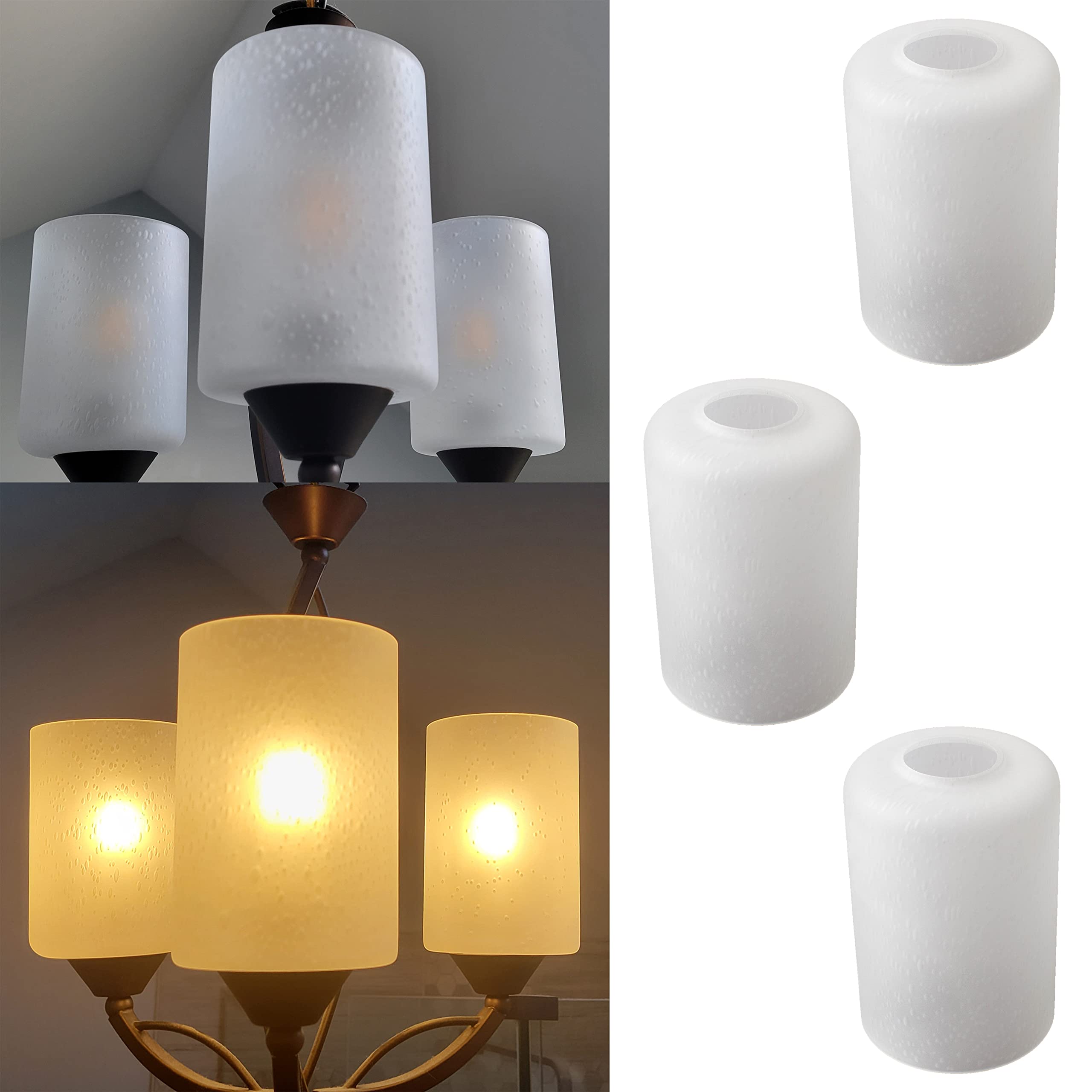 3 Pack Frosted White Seeded Glass Lamp Shades - Bubble Cylinder Design for Pendant Lights, Table Lamps & Chandeliers (1-5/8