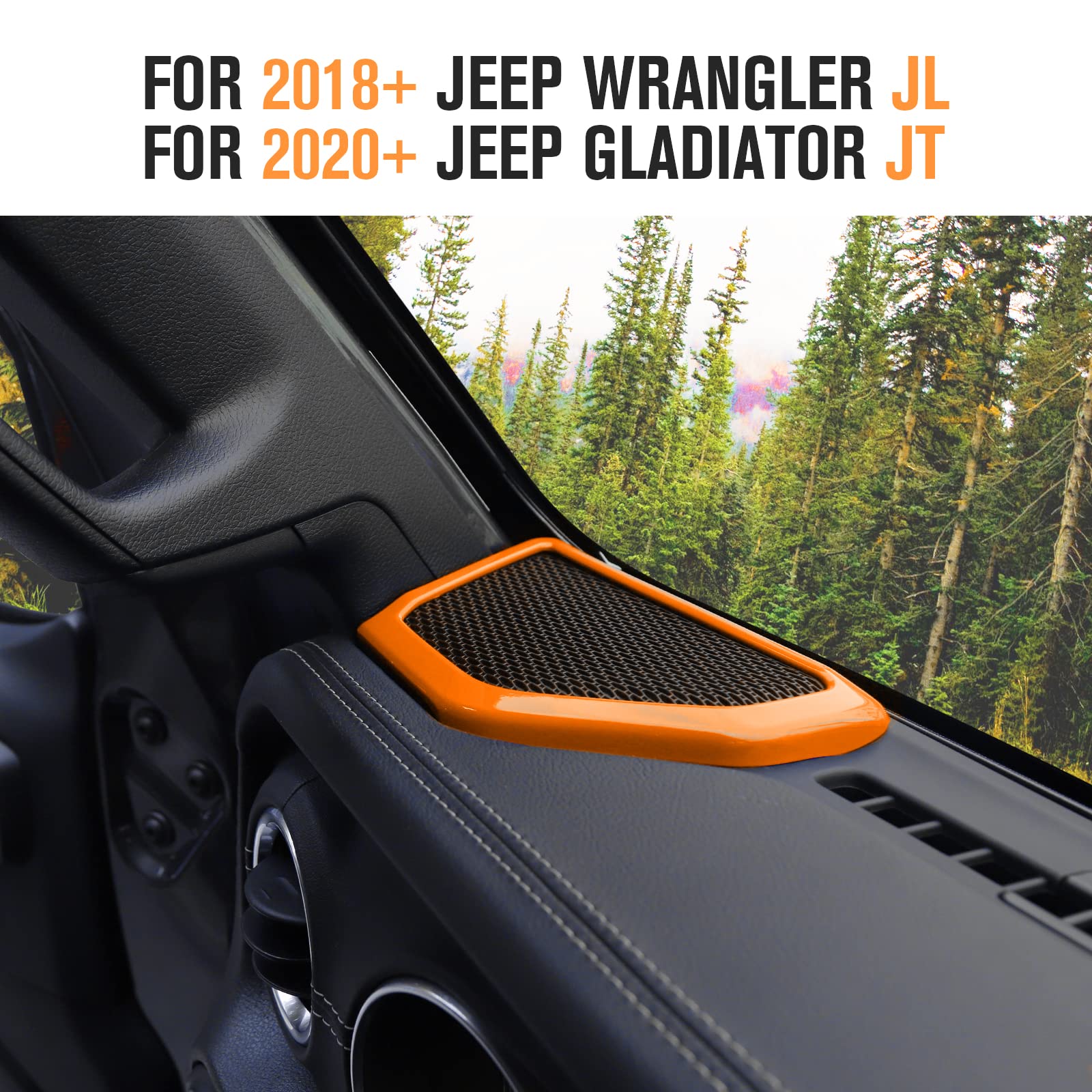 JeCar Orange Interior Speaker Cover Bezel Trim Kit for 2018-2023 Jeep Wrangler JL JLU & Gladiator JT - Premium Interior Accessories for Enhanced Sound & Style - Perfect for Off-Roading & Custom Car Upgrades