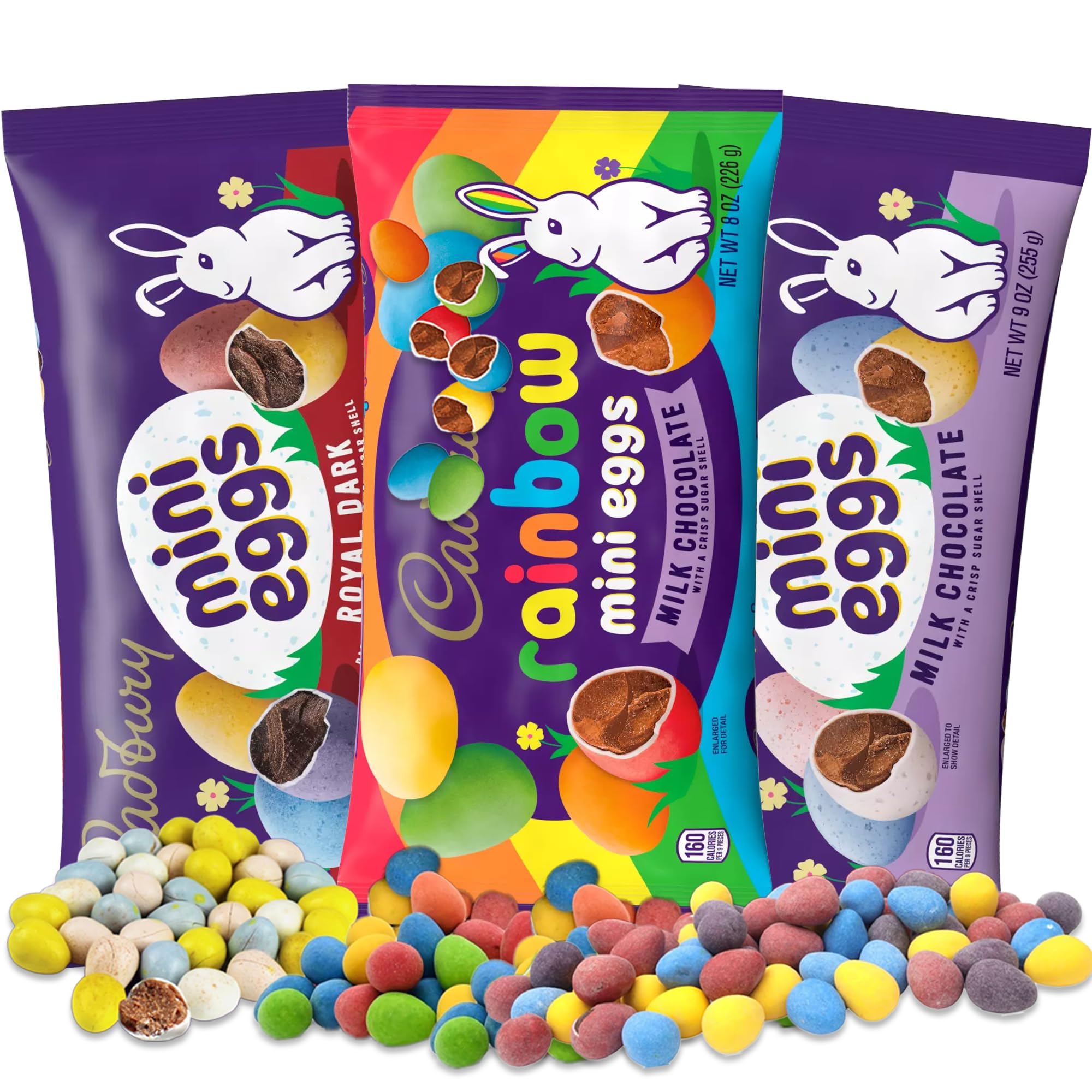 Easter Chocolate Eggs Variety Pack - 3 Types (Rainbow, Milk & Dark Mini Eggs) for Easter Baskets, Party Favors & Holiday Treats