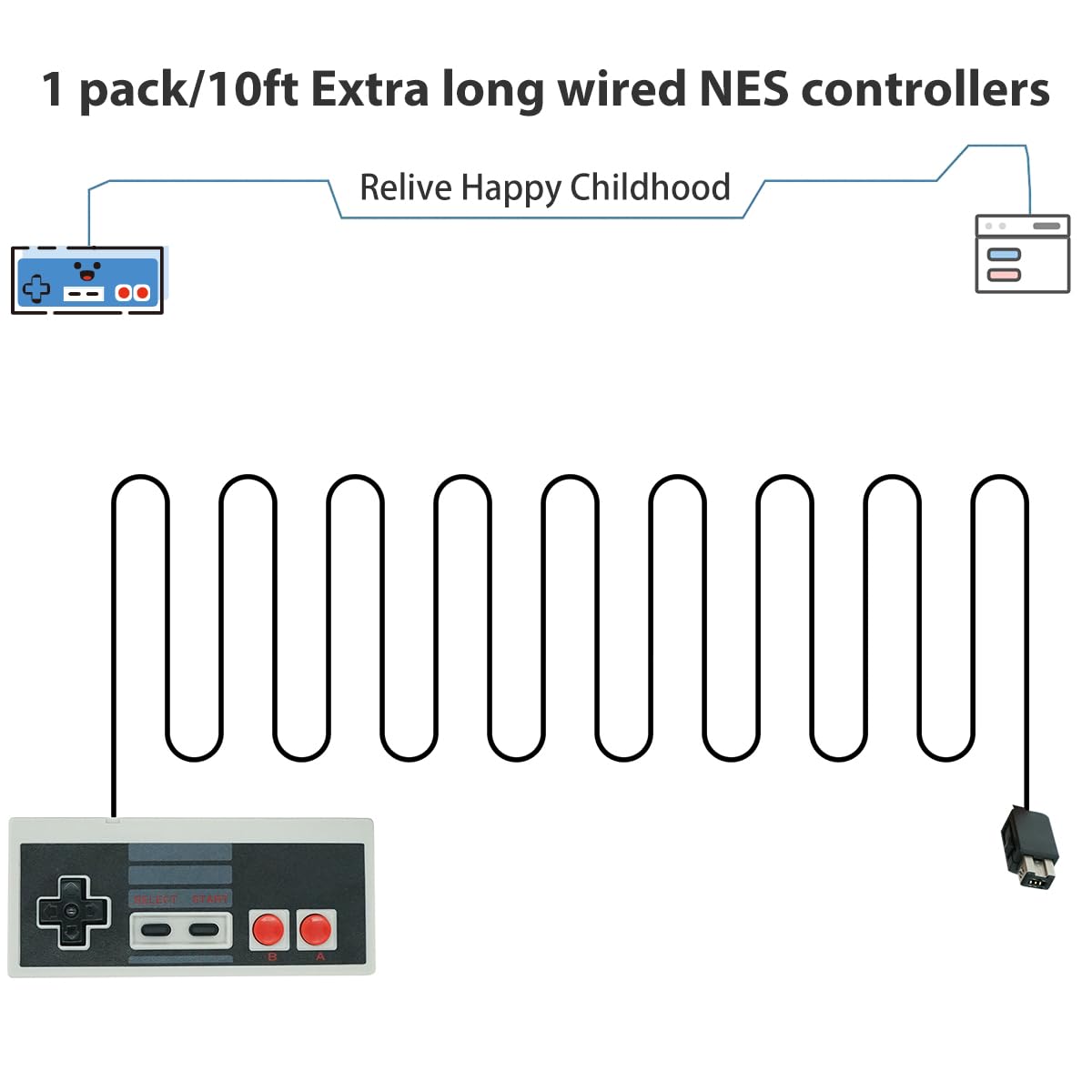 Original NES Classic Controller for Nintendo Mini (2016/2018) - 10FT Cable - Retro Gaming Accessory