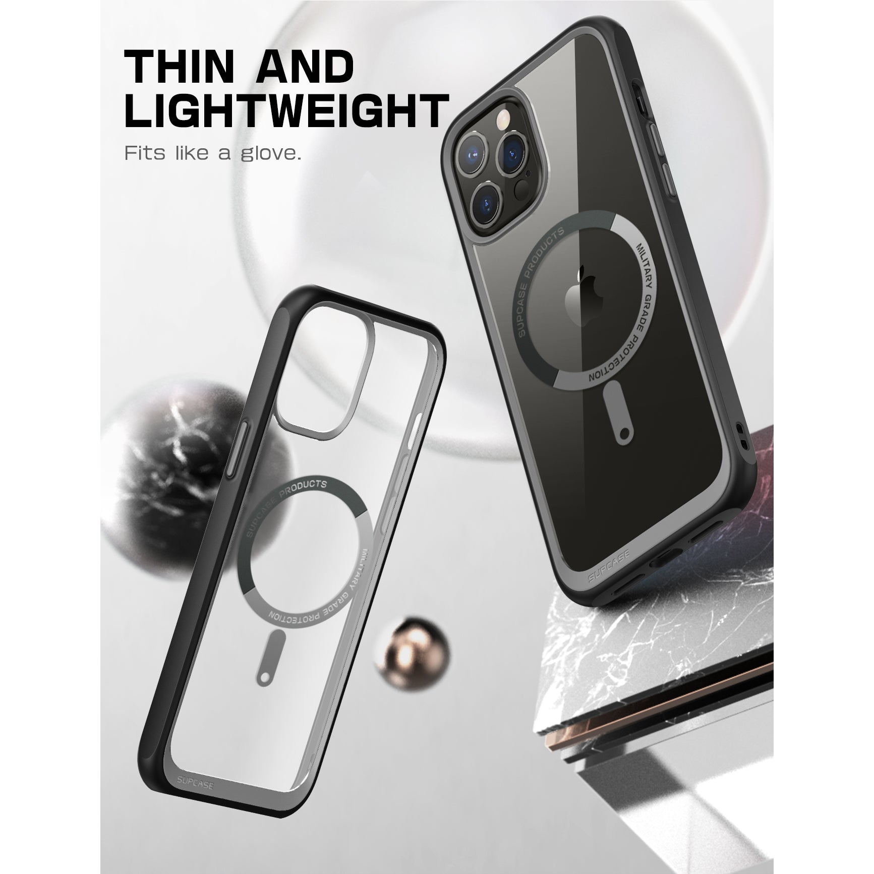 iPhone 13 Pro Case 6.1 Inch - Unicorn Beetle MAG Slim Clear Protective Cover with MagSafe Compatibility (Black) | Perfect for Everyday Use, Work & Travel Protection