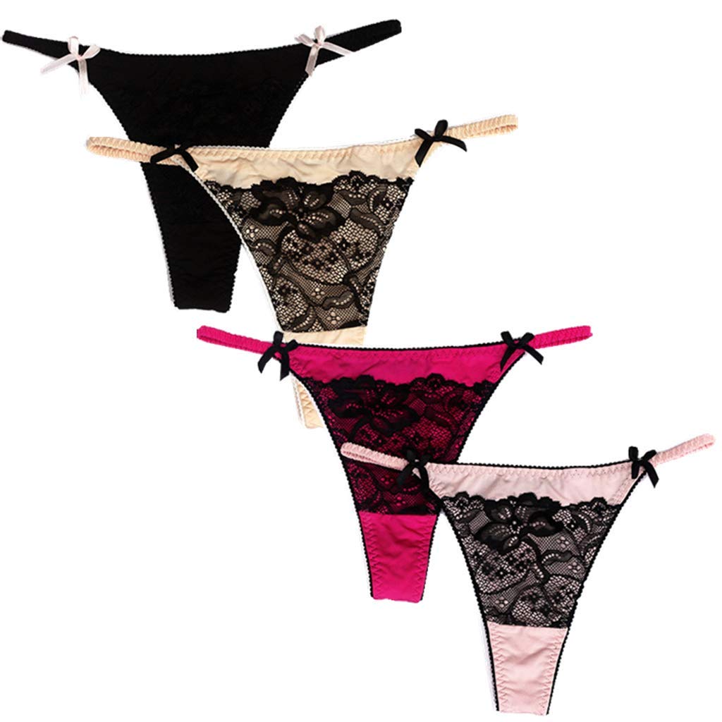 Sexy Women's Lace Thong Underwear - 4 Pack G-String T-Back Low Rise Cheeky Panties for Everyday Wear & Special Occasions