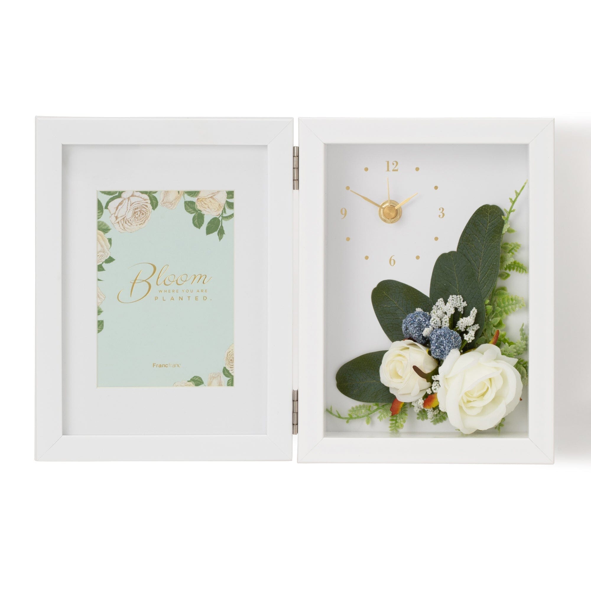 White Floral Photo Frame with Built-in Clock - Perfect for Home Decor, Wall Art, and Gift Giving