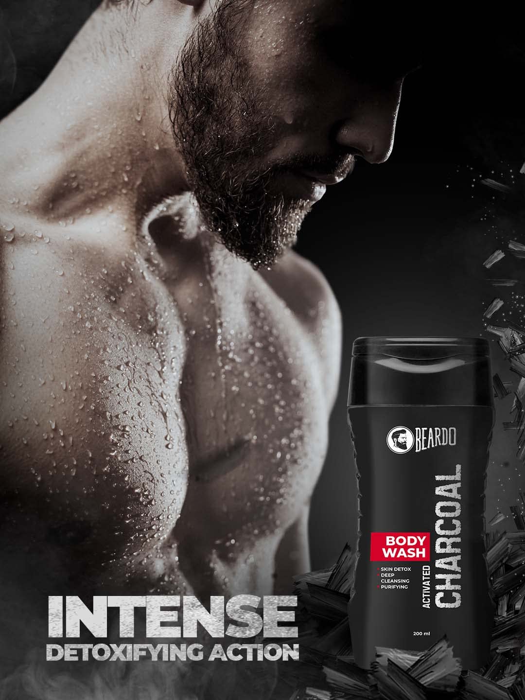 Beardo Activated Charcoal Body Wash for Men - 200ml Deep Cleansing Face & Body Wash | Oil Control & Detoxifying Formula | Removes Dirt, Impurities & Pollution | Perfect for Gym, Travel & Daily Shower Routine