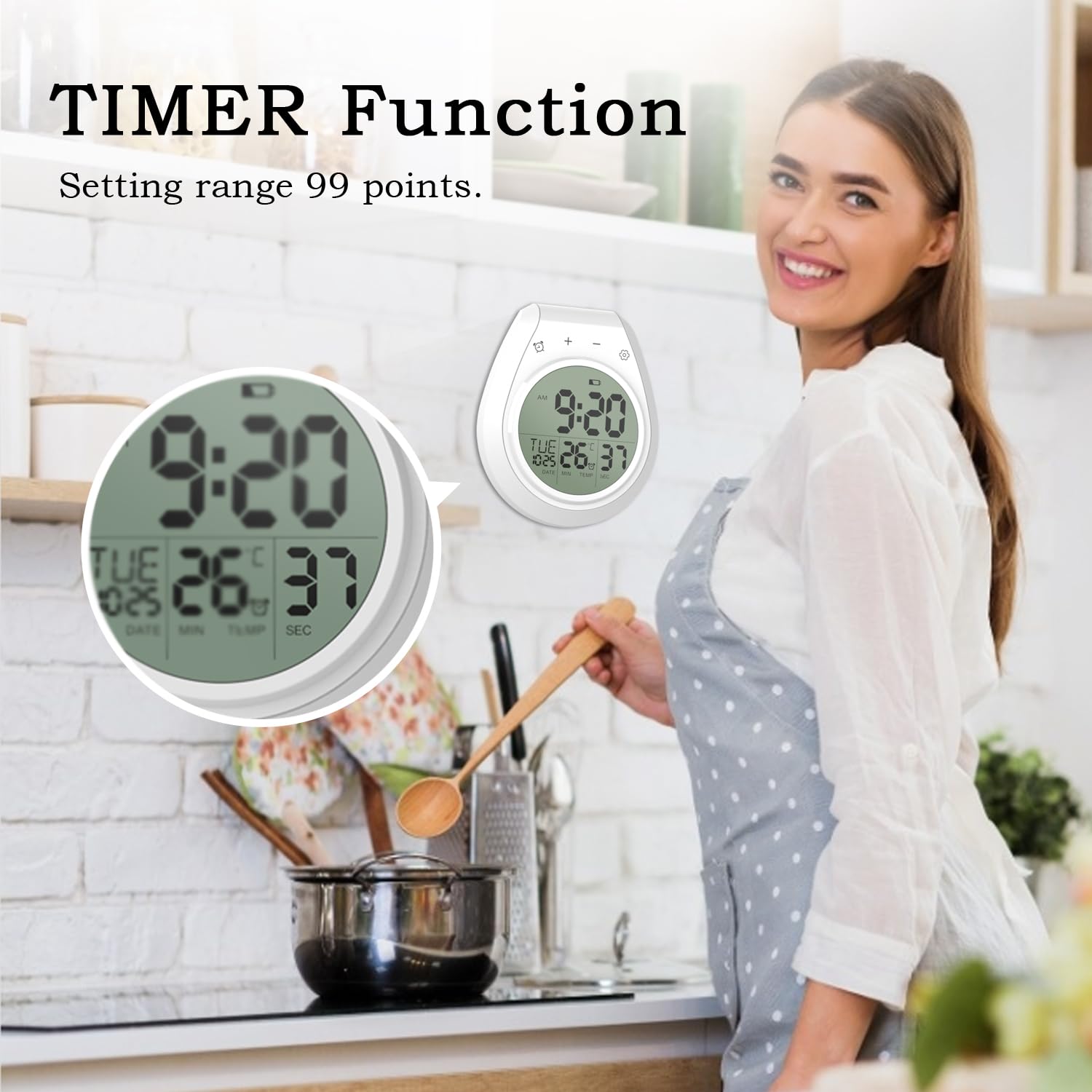 Waterproof Digital Shower Clock with Temperature Display - Large LCD Screen, Touch Buttons, Suction Cup & Adhesive Hanger - Perfect for Bathroom, Kitchen & Gym - Countdown Timer & Easy Setting - White