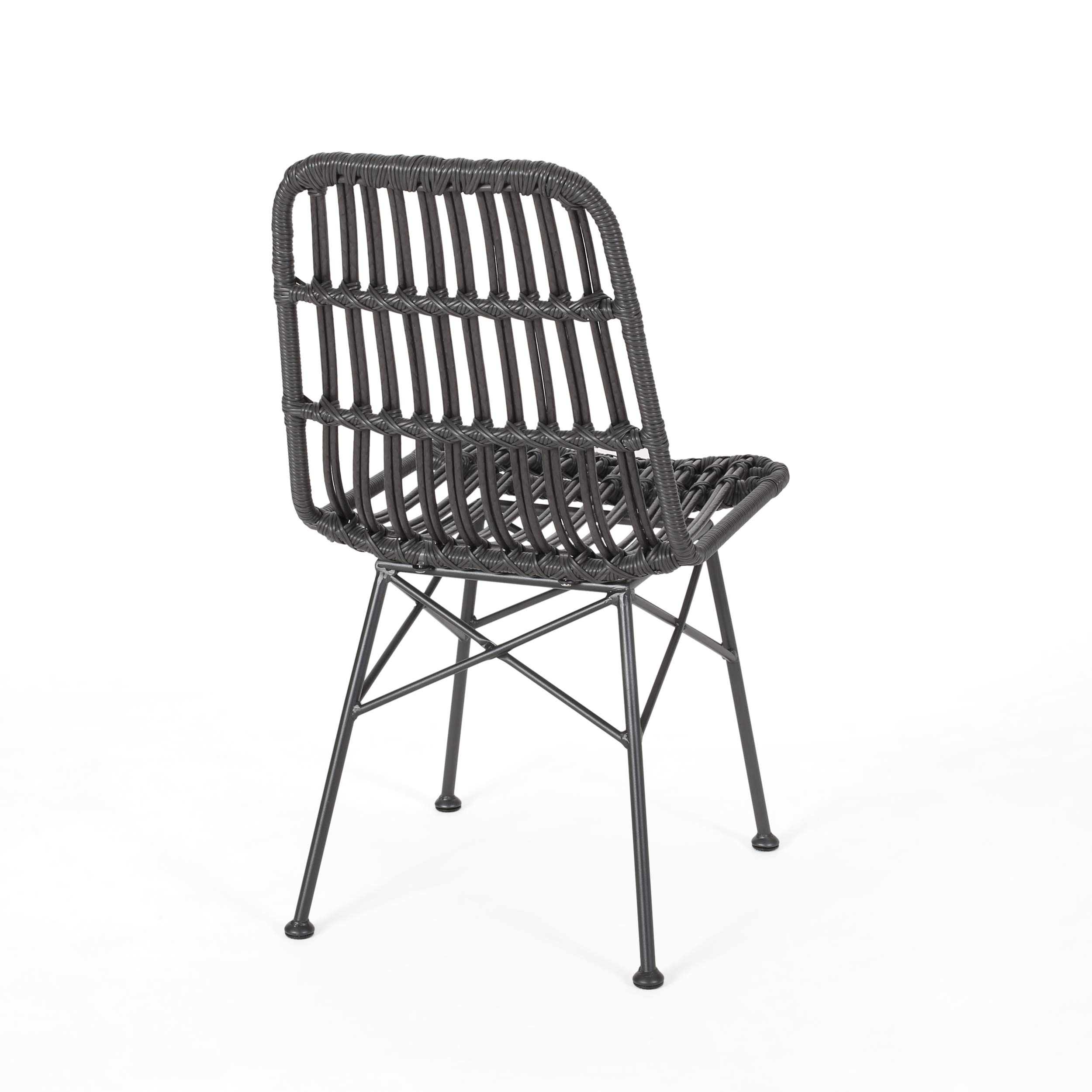 GDFStudio Indoor Wicker Dining Chairs Set of 2 - Gray and Black Rattan Chairs for Kitchen, Dining Room, Patio, or Breakfast Nook - Comfortable & Stylish Seating Furniture