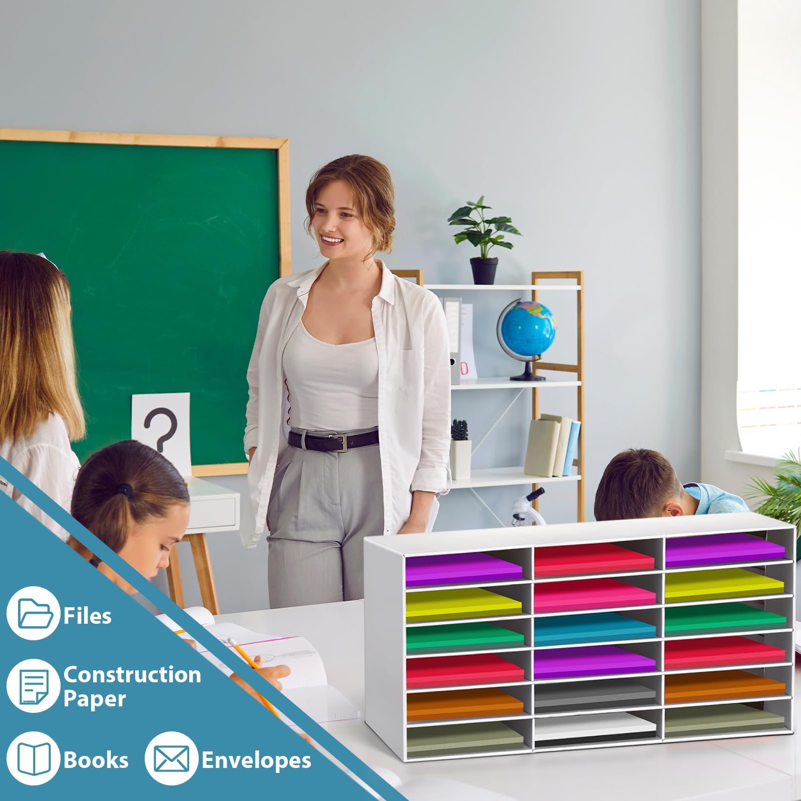 Fuutreo 2-Pack Sturdy Cardboard Classroom Paper Organizer - 18-Slot Construction Paper Storage & Literature Mailbox for Home, Office, School | Perfect for Craft Supplies, Homework, and Document Organization