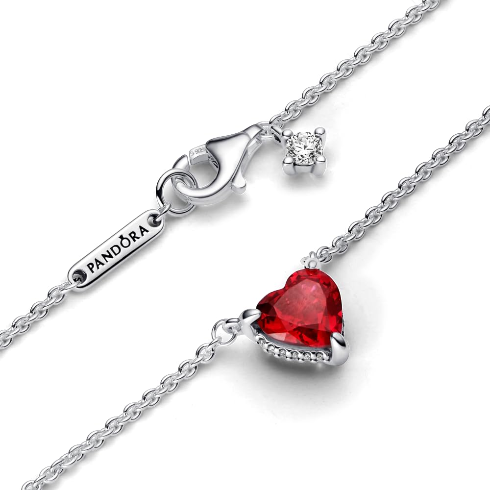 PANDORA Sparkling Heart Halo Pendant Necklace - Adjustable Sterling Silver Jewelry with Red Crystal - Elegant Gift for Women - Comes with Gift Box - Perfect for Valentine's Day, Anniversary & Special Occasions
