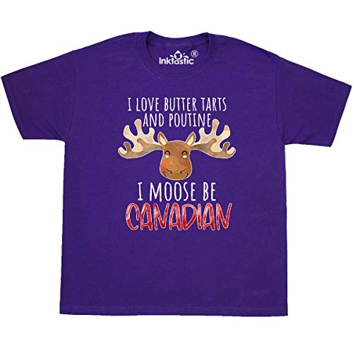 Inktastic I Love Butter Tarts and Poutine I Moose Be Canadian Pun Youth T-Shirt | Funny Canada Pride Graphic Tee for Kids | Great for Canada Day, School Events & Family Gatherings