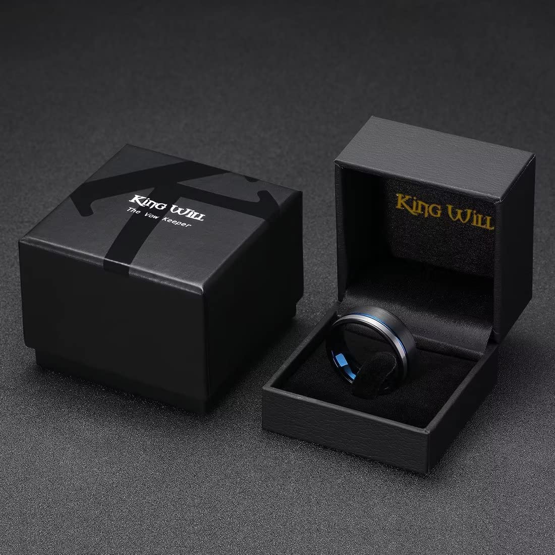 King Will LOOP Men's & Women's Tungsten Carbide Wedding Band Ring - 6mm/8mm Comfort Fit, Black/Silver/Blue/Brushed Gold with Groove Design - Perfect for Anniversaries, Engagements & Everyday Wear