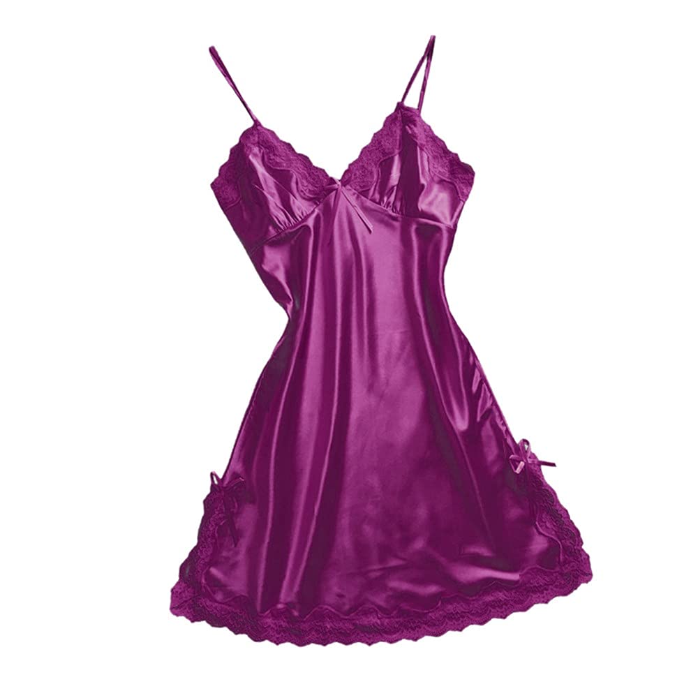 Sexy Women's Lace Satin Babydoll Nightgown - V-Neck Sling Short Skirt with Bowknot Detail for Lingerie, Sleepwear & Loungewear | Perfect for Valentine's Day, Honeymoon & Romantic Nights