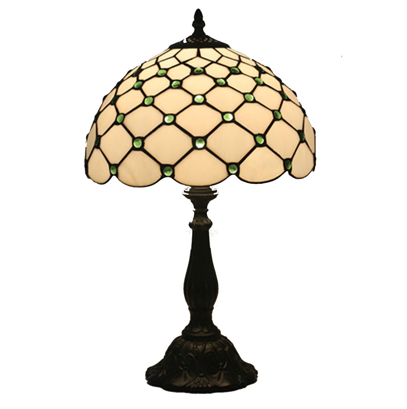 Tiffany Style Stained Glass Table Lamp - 12 Inch Bedside Desk Lamp with Simple Lampshade for Study Room & Night Lighting (Bulbs Not Included), Green Finish with Alloy Base - Perfect for Bedroom, Office, and Reading Nook Ambiance