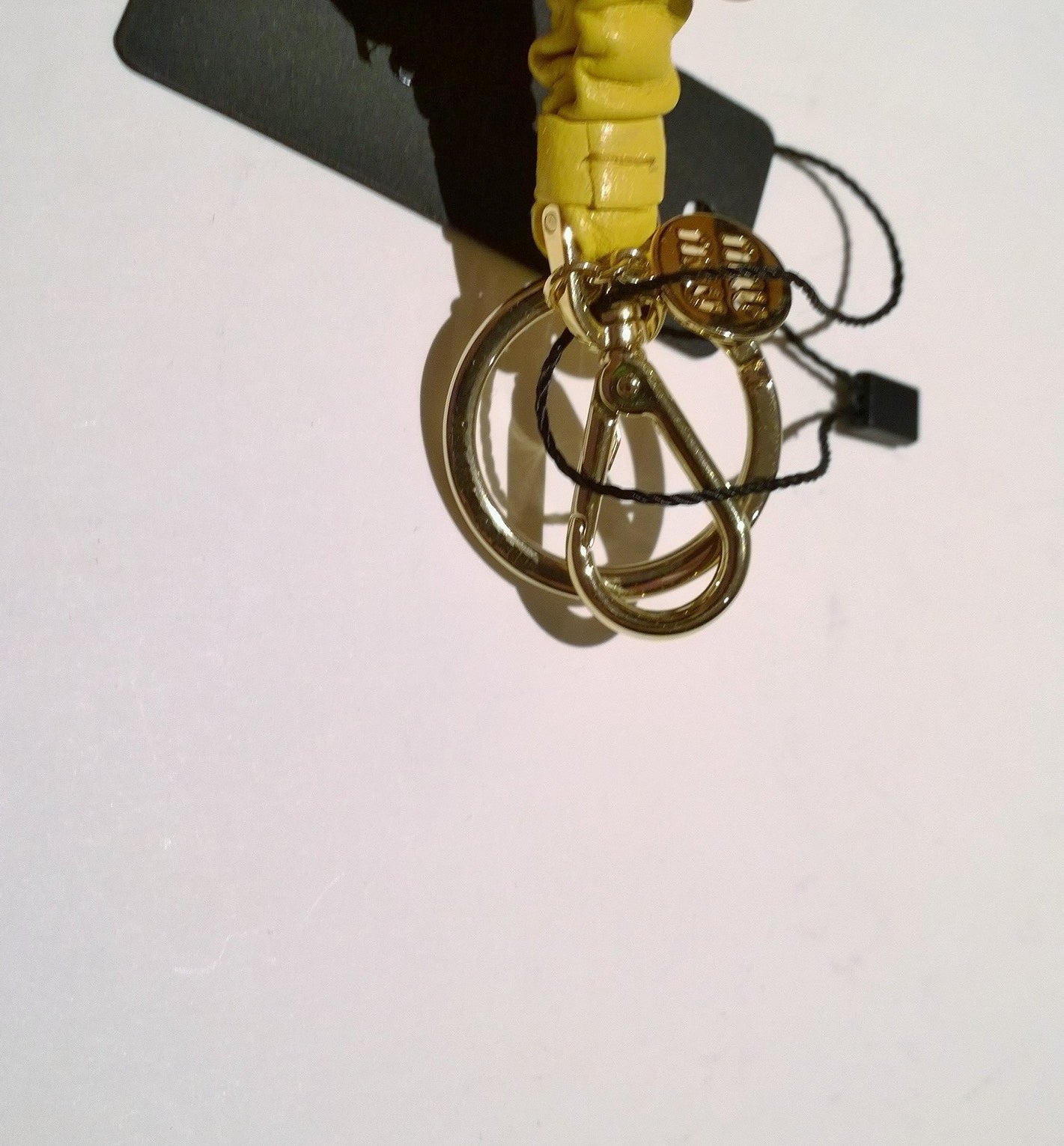 Miu Miu Logo Keychain Bag Charm - Yellow Leather Key Ring Accessory for Handbags, Backpacks & Gifts | New in Box | Perfect for Women's Fashion & Everyday Use