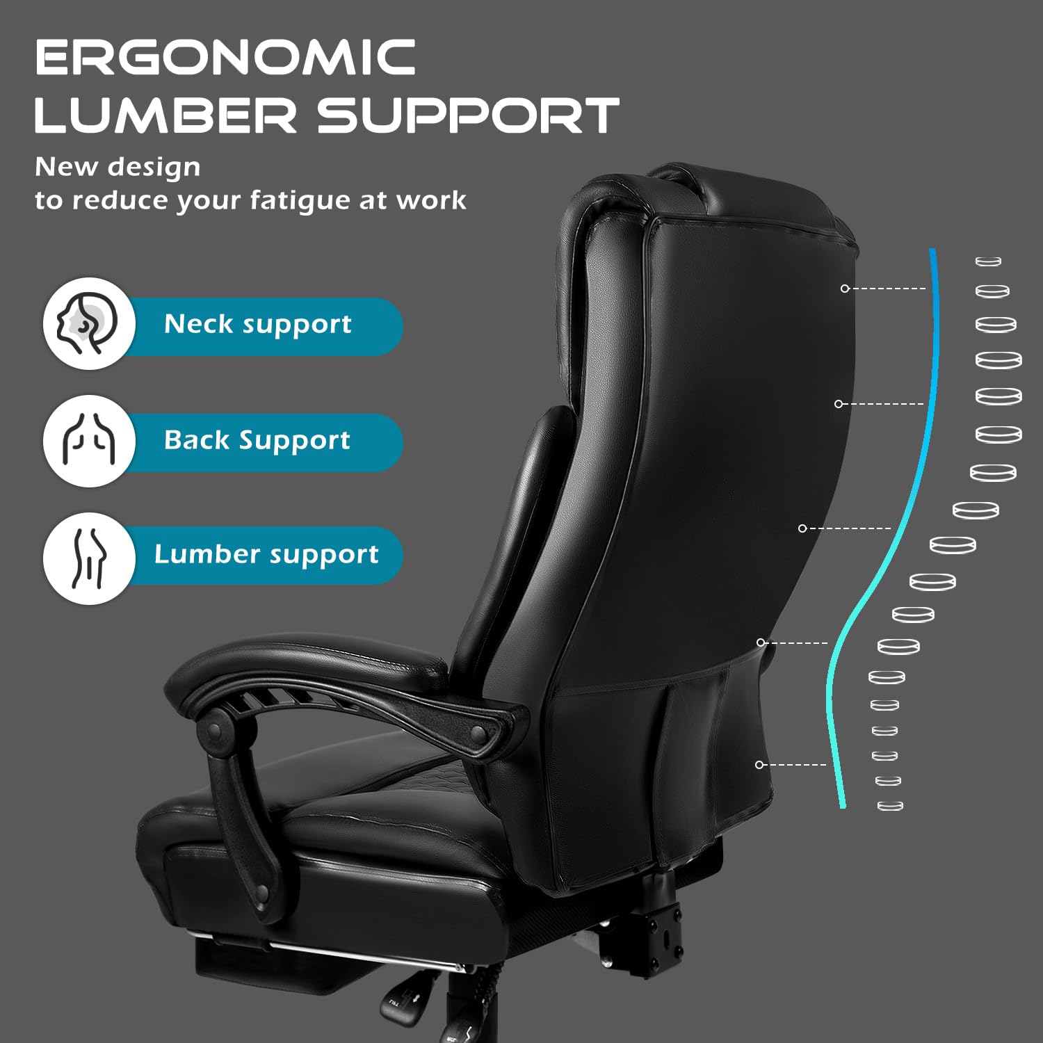 Premium VITESSE Ergonomic Office Chair - High Back Executive Chair with Adjustable Lumbar Support & Footrest - Heavy Duty 400lbs Capacity - Ideal for Home Office, Gaming & Workspaces (Black)