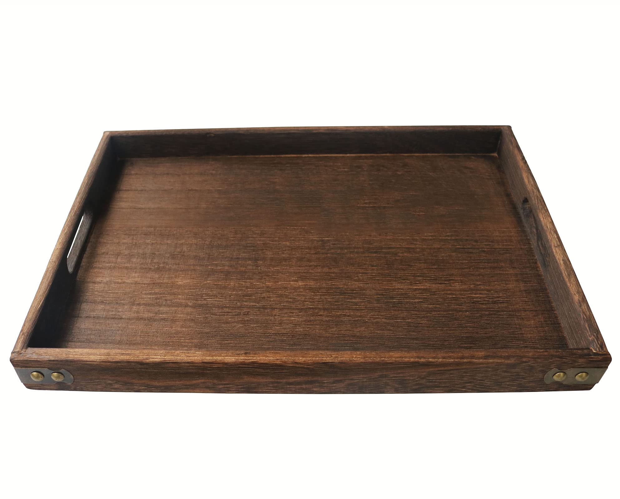 16 Inch Rustic Wood Serving Tray with Handles - Durable & Lightweight Paulownia Wood Nesting Tray for Breakfast in Bed, Coffee Table Decor, or Entertaining Guests