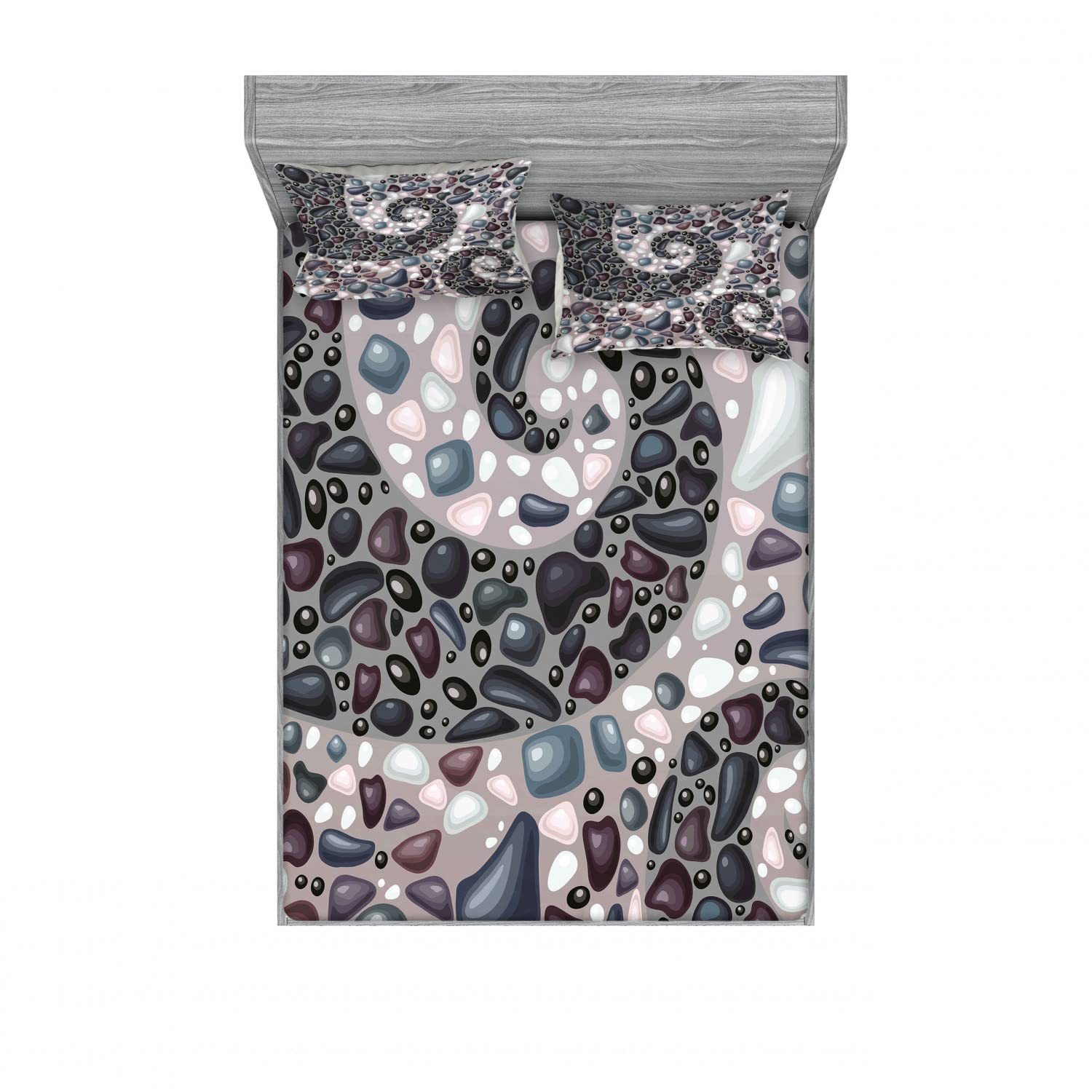 Ambesonne 2-Pack Full Size Fitted Sheet Set with 4 Pillow Shams - Mountain Volcanic Stone Pattern in Slate Blue & Dimgray - Soft Bedding Collection for Home Decor - Perfect for Guest Rooms, Vacation Homes & Cozy Bedroom Makeovers
