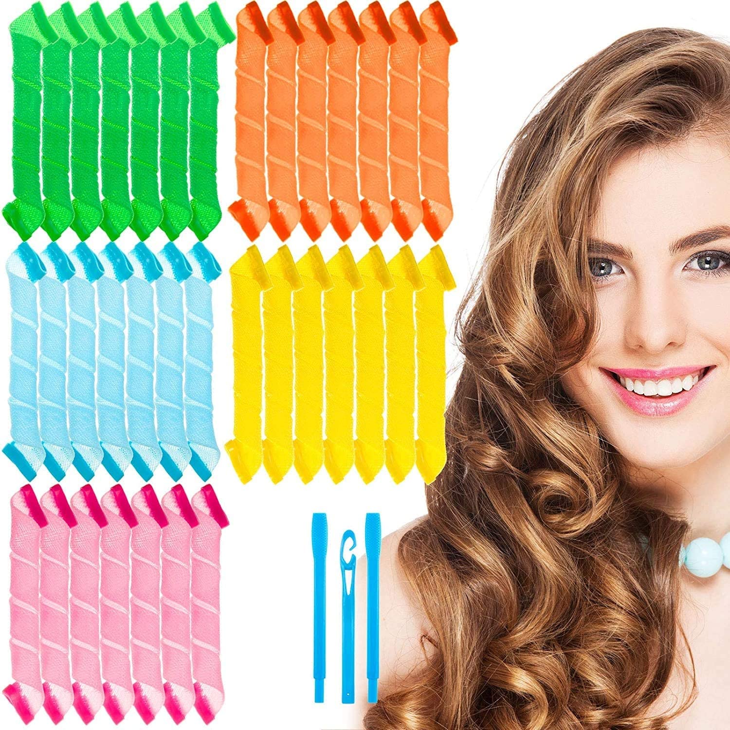 Evolluxi 30cm Spiral Hair Curlers - No Heat Curling Styling Kit for Women & Girls (28-Pack) | Creates Beautiful Waves & Curls on Short & Long Hair | Perfect for Home, Salon, Parties & Everyday Styling