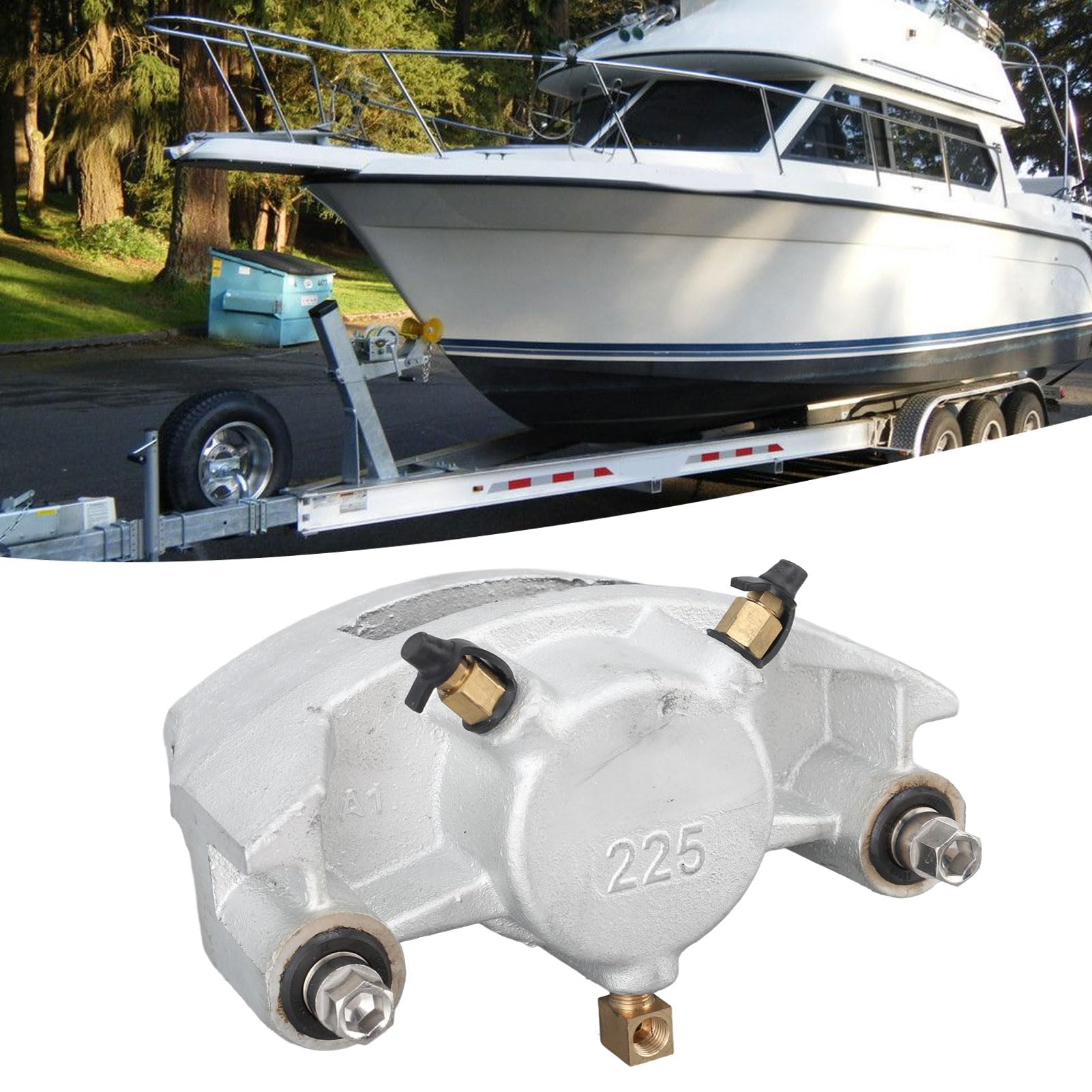 High Strength 225 Disc Brake Caliper for 3500-6000lbs Trailers - Stainless Steel & Cast Iron Construction for Smoother Braking with Ceramic Pads | Durable Replacement for Heavy-Duty Trailers, Boat Trailers, and Utility Vehicles