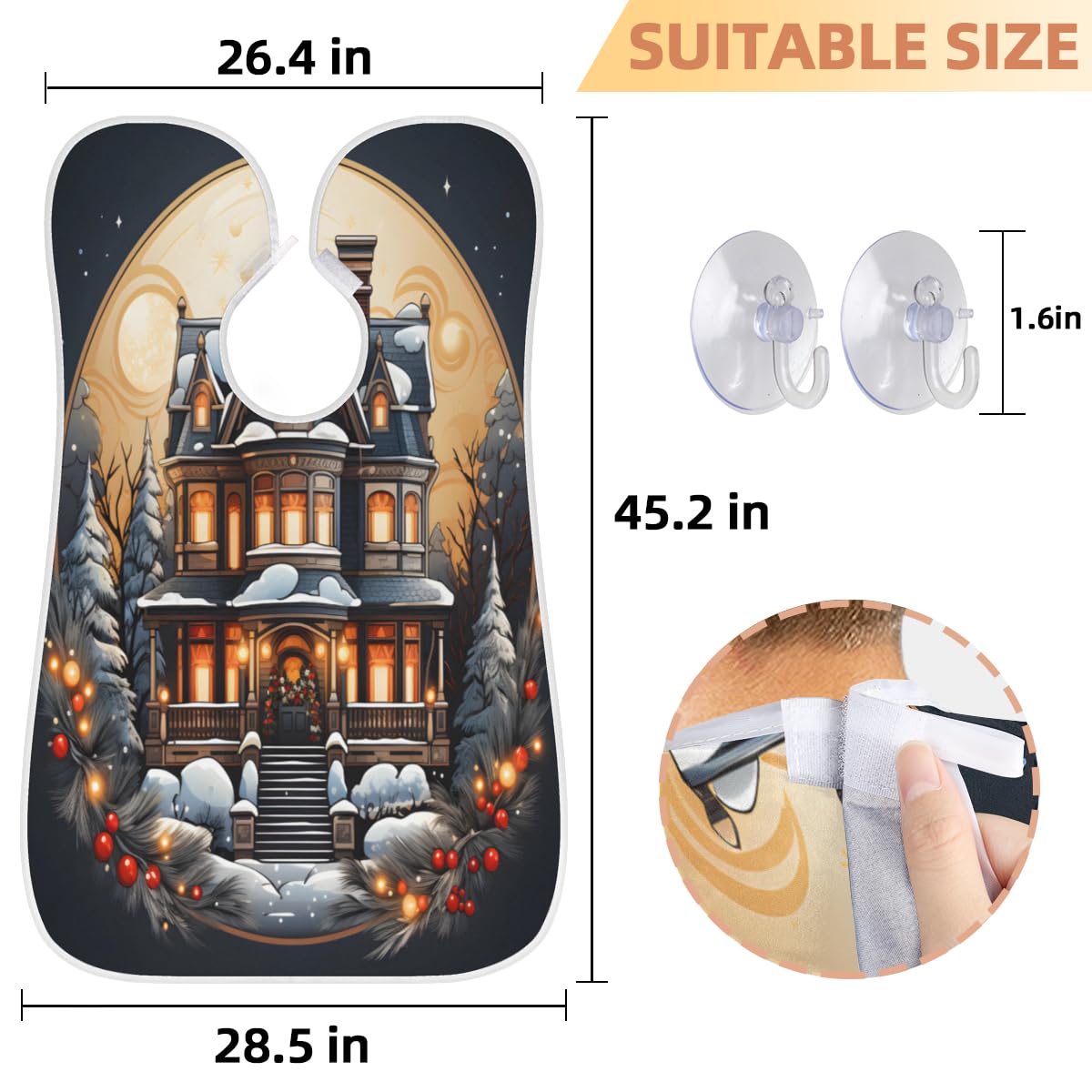 Snowy Night Castle Pattern Beard Shaving Bib for Men - Waterproof Barber Apron for Hair Dye & Makeup - Sink Hair Catcher for Beard Trimming & Lineup - Perfect Gift for Barbers & Stylists (Great for Home Grooming & Salon Use)