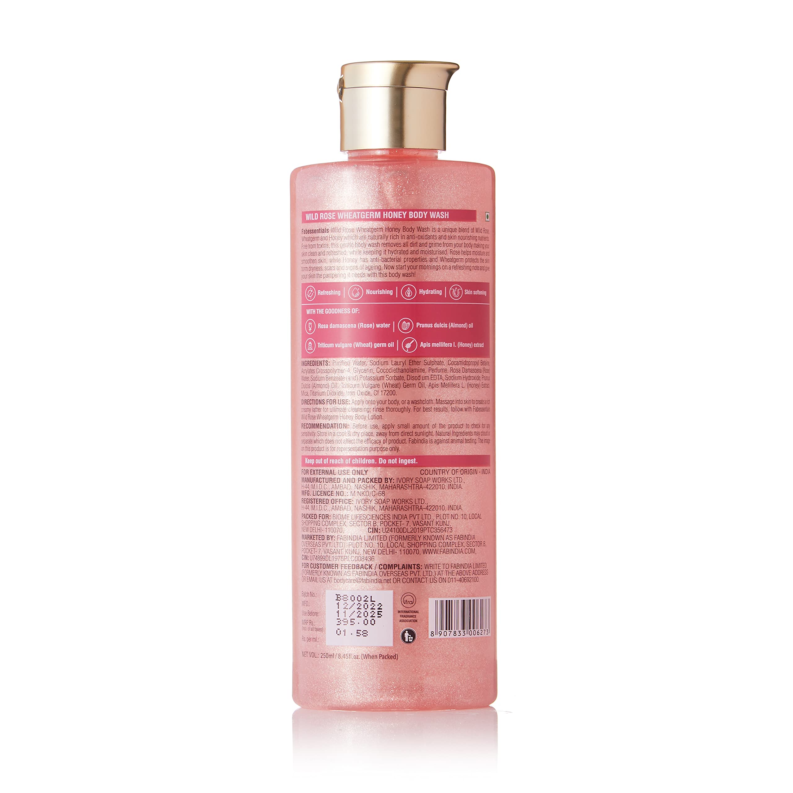 Fabessentials Wild Rose Wheatgerm Honey Body Wash 250ml - Almond Oil & Honey Extract for Gentle Cleansing | Hydrating & Moisturizing Body Lotion for Soft, Bright Skin | Deep Nourishing Shower Gel for Dry Skin - Perfect for Daily Use & Spa Relaxation at Home