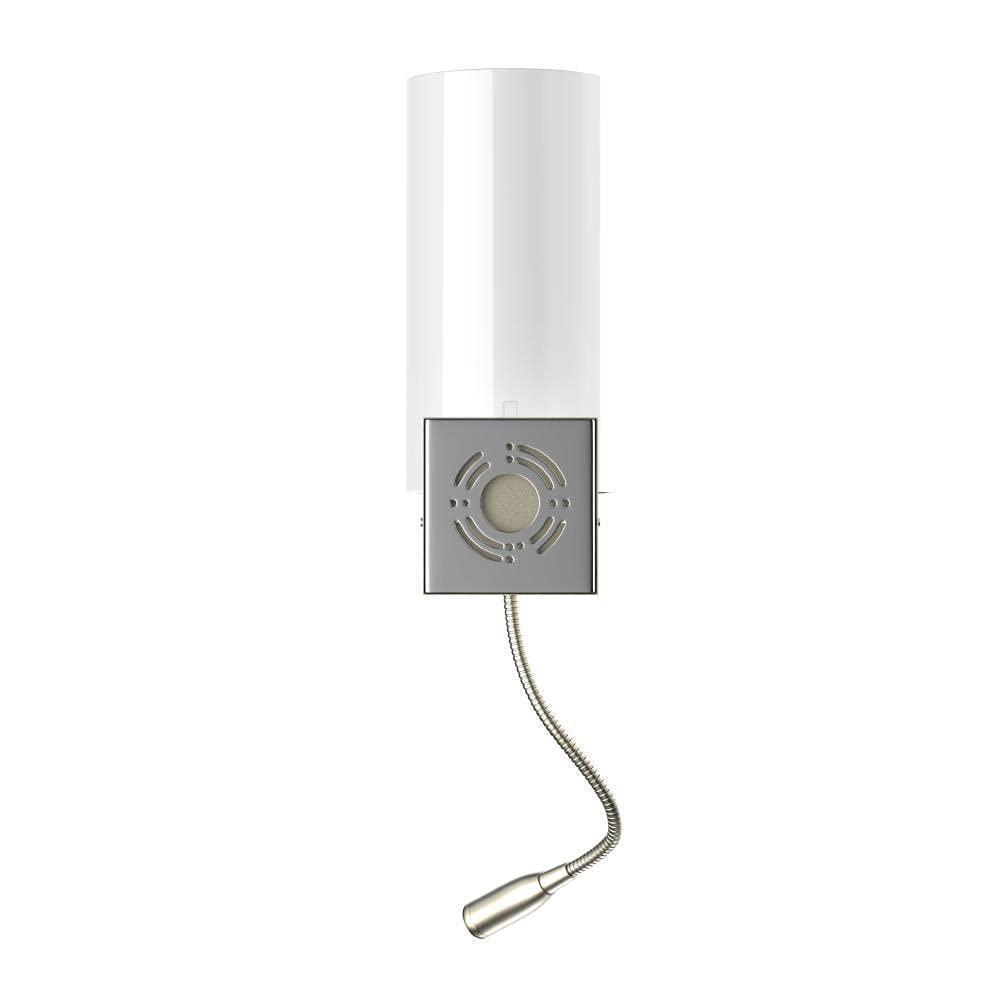 LEDMyplace Modern Swing Arm Wall Sconce Light - 120V LED Reading Light with USB Port & Outlet, Brushed Nickel Finish & White Acrylic Shade - Perfect for Bedroom, Living Room, Study & Office (Pack of 2)
