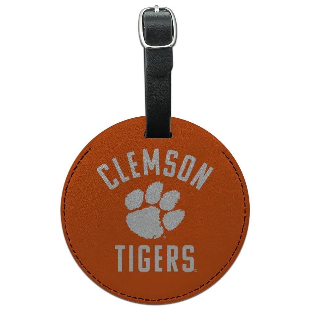 Clemson University Tigers Logo Round Leather Luggage Tag - Personalized Carry-On ID Tag for Travel & Suitcases - Perfect for Alumni, Fans & College Travel Accessories