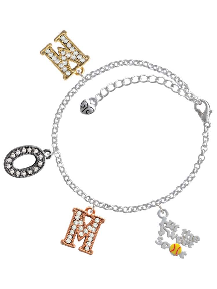 Delight Jewelry Silvertone Color Softball Multi-Colored Crystal Charm Bracelet for Mom - 6+2