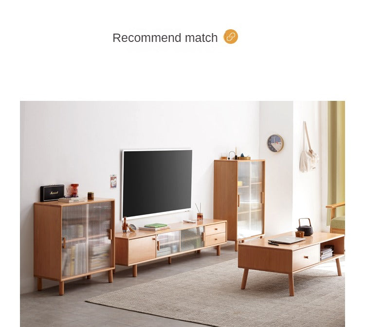 Solid Beech Wood Sliding Door Side Cabinet - Modern Storage Solution for Bedroom, Living Room & Office
