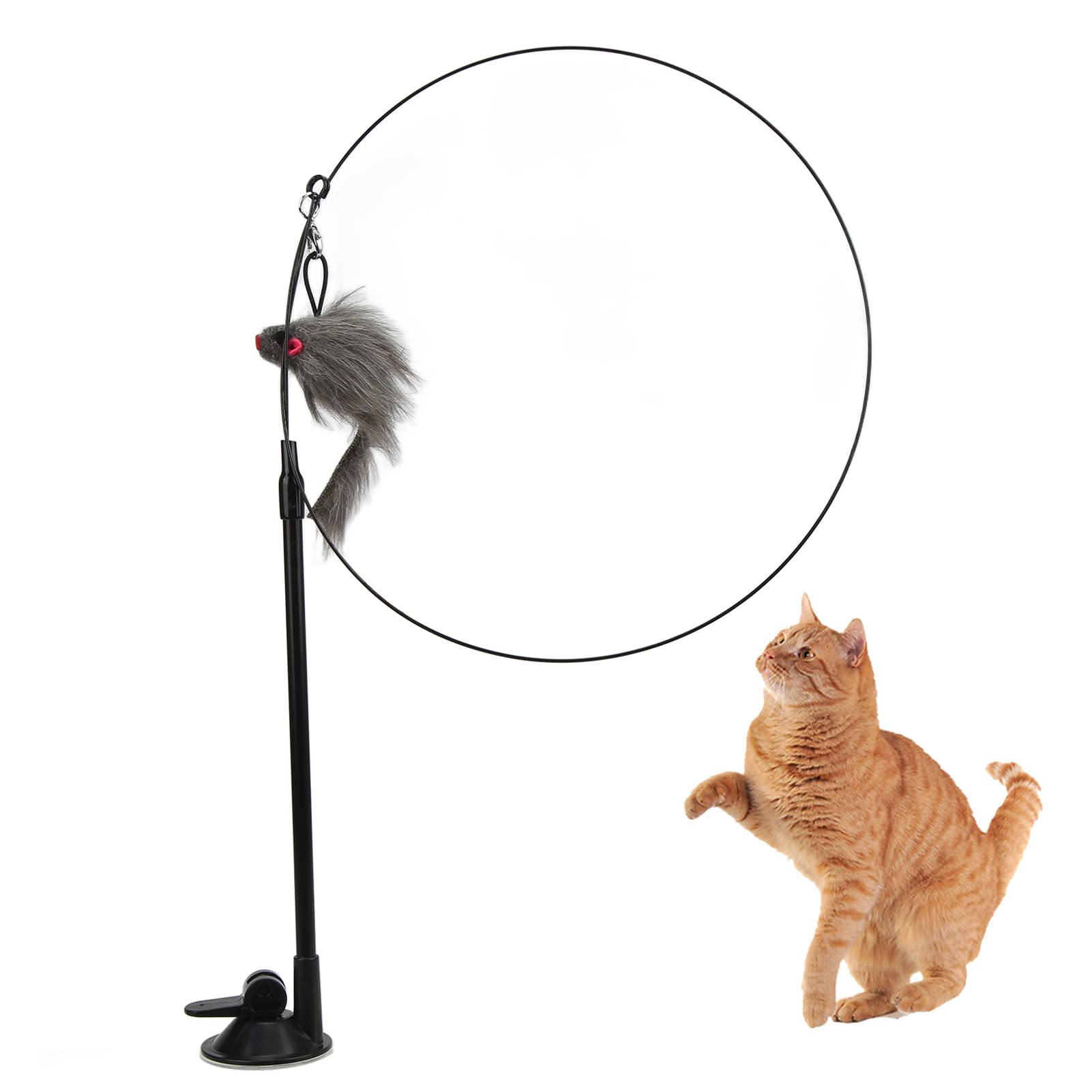 POCREATION Interactive Cat Toy Feather Wand with Removable Suction Cup - Handheld Cat Fishing Rod for Indoor Cats (Squirrel Design) - Perfect for Playtime, Exercise & Bonding with Your Feline