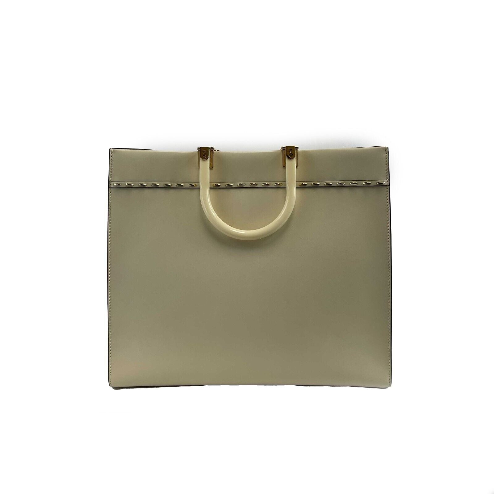 FENDI Plexiglass Handle Sunshine Medium Cream Shopper Tote Bag with Adjustable Shoulder Strap | Luxury Designer Handbag for Women | Perfect for Work, Travel & Everyday Use