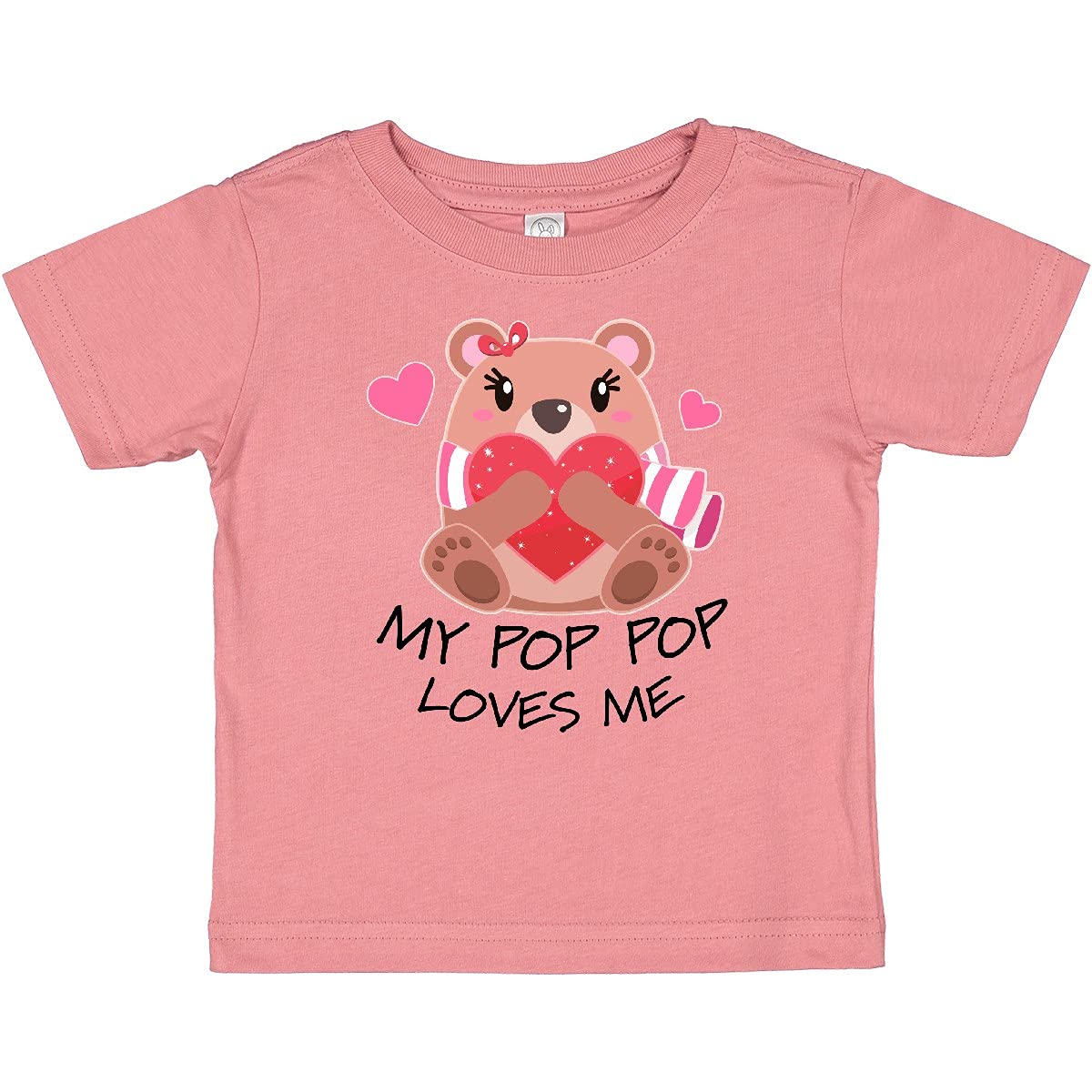 Inktastic My Pop Pop Loves Me - Bear and Hearts Baby T-Shirt | Cute Graphic Toddler Shirt for Grandparents Day, Family Reunions & Photo Shoots