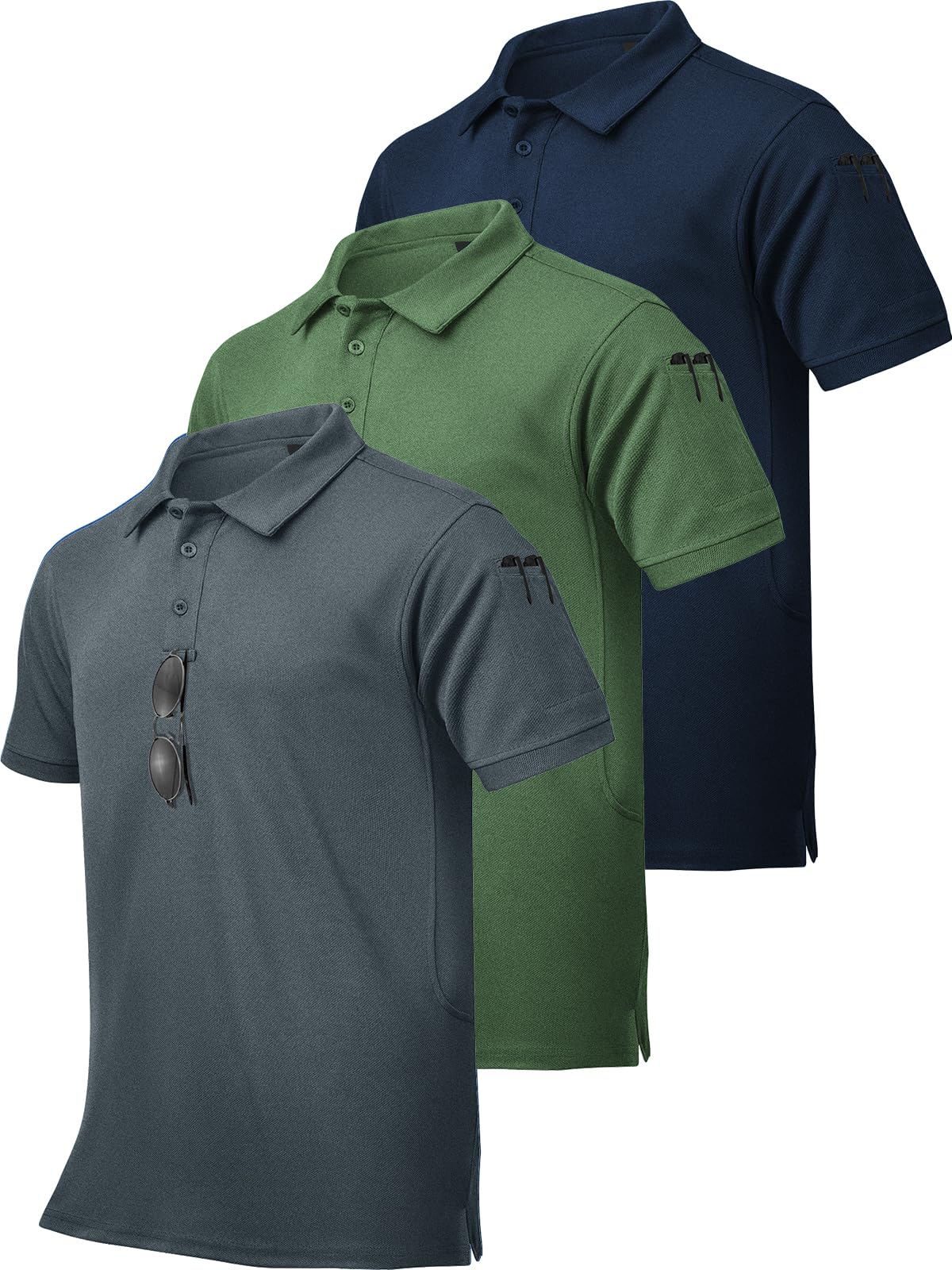 ZITY 3 Pack Men's Tactical Polo Shirts - Moisture Wicking Golf Shirts with Pocket, Breathable Short Sleeve Performance Shirts for Summer, Sports & Outdoor Activities | Perfect for Golf, Hiking, Camping & Casual Wear