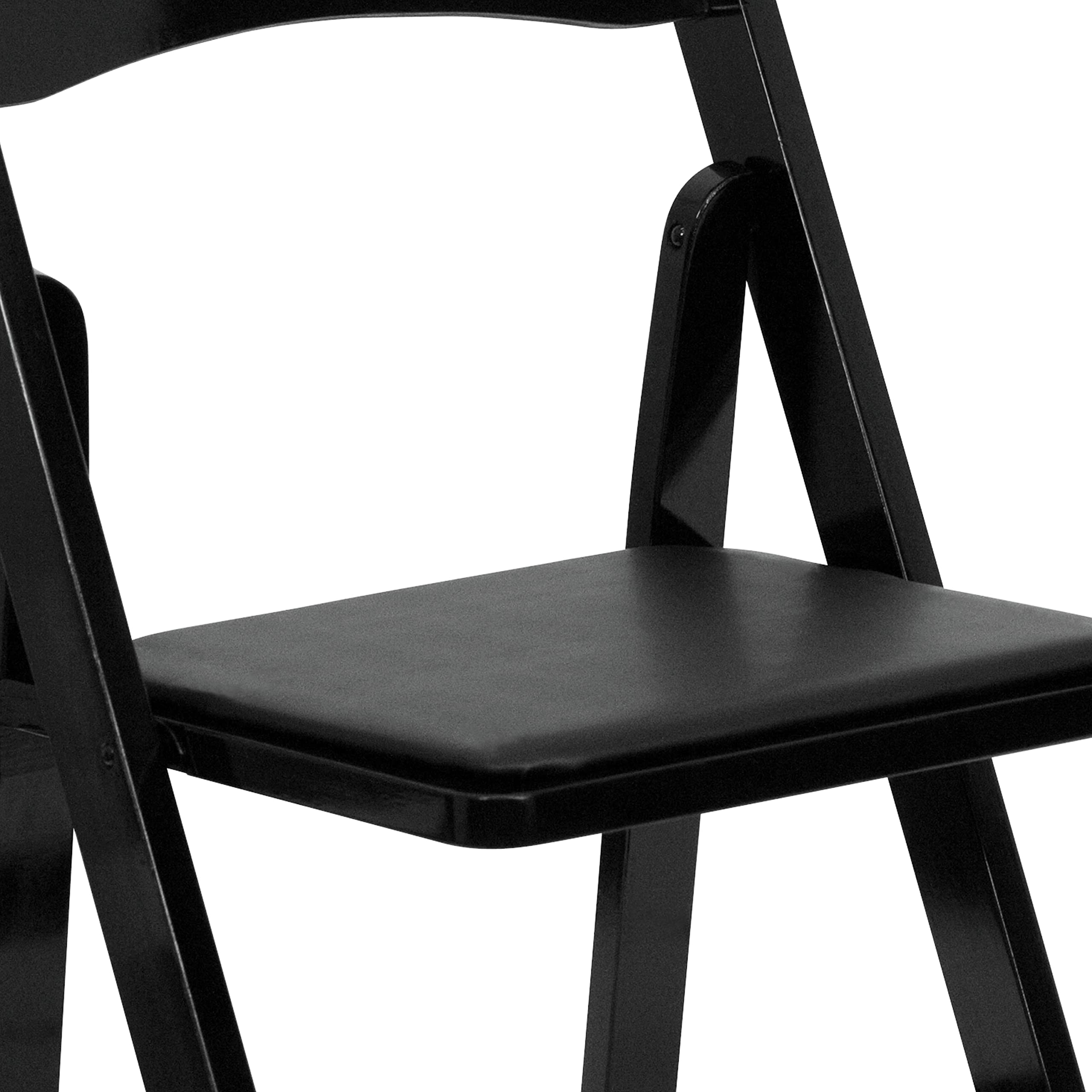 EMMA & OLIVER 2-Pack Black Wood Folding Chairs with Vinyl Padded Seat - Perfect for Dining, Parties, Weddings & Outdoor Events