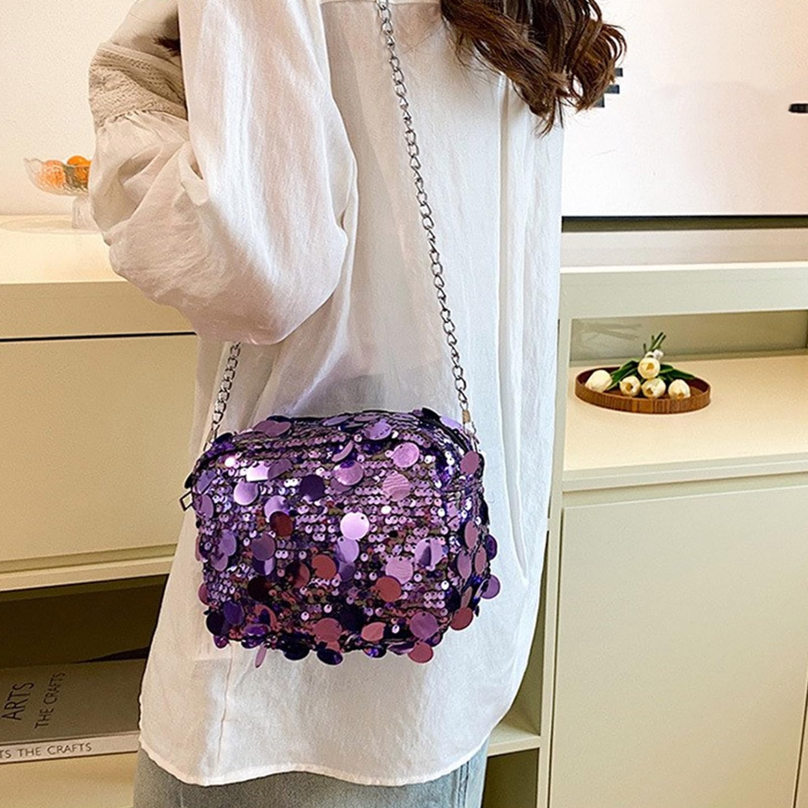 Sparkling Sequined Evening Bag for Women - Elegant Shoulder & Crossbody Purse with Detachable Chain | Perfect for Parties, Weddings & Special Occasions