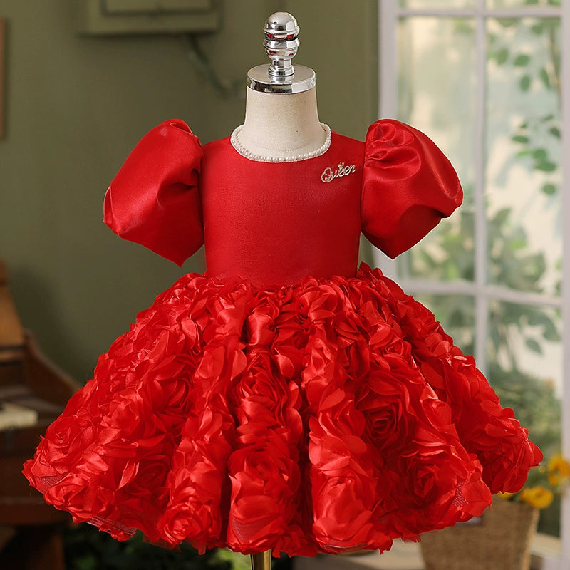 Adorable Baby Girl Puffy Red Dress for Toddlers - Elegant Princess Party Gown for Birthday, Photo Shoots & Special Occasions