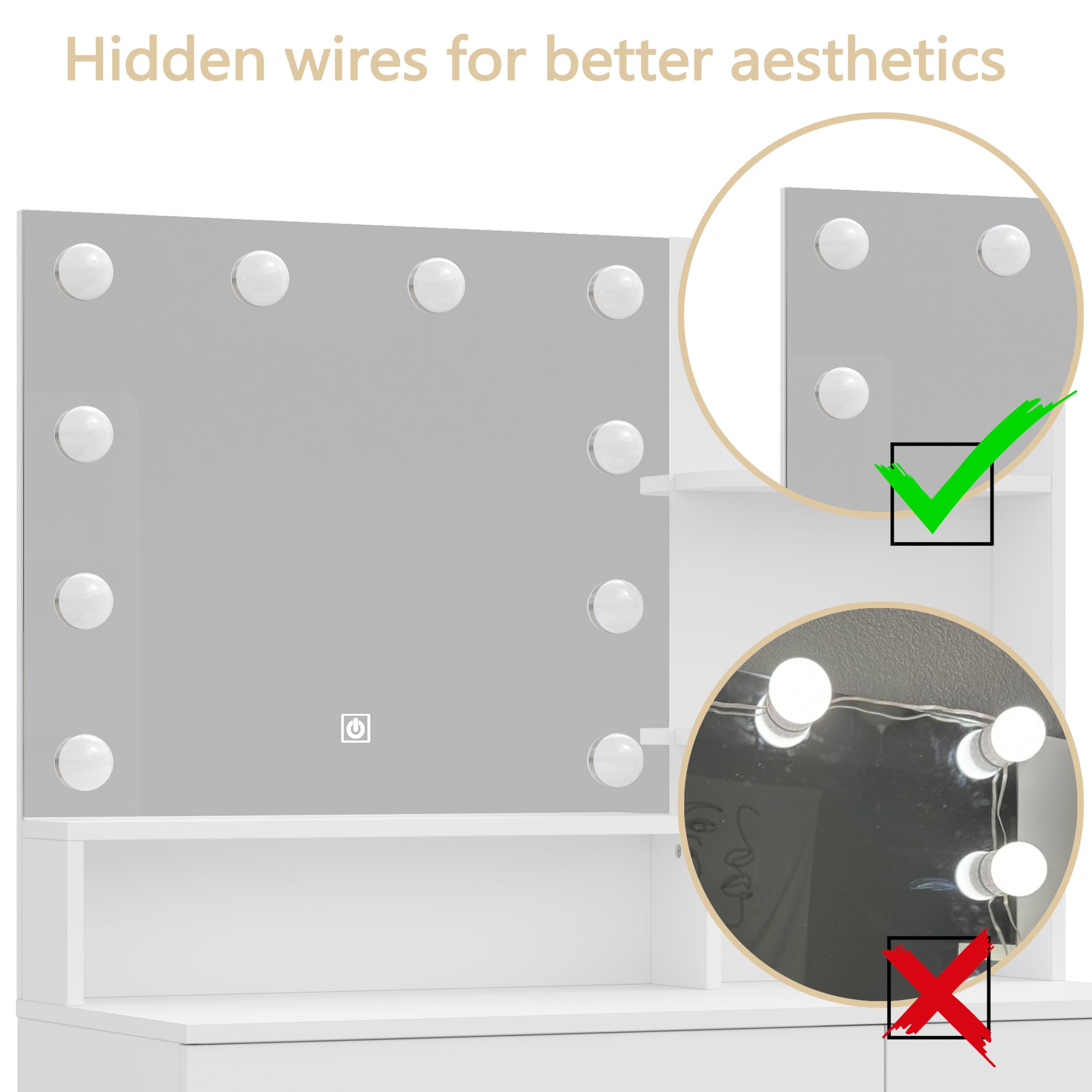 Vanity Desk with LED Lighted Mirror - Makeup Vanity Table Set with 6 Drawers, 3 Adjustable Lighting Modes & Hidden Wiring | Dressing Table for Bedroom, Home Decor & Beauty Station (White) - Perfect for Makeup Application, Skincare Routine & Getting Ready
