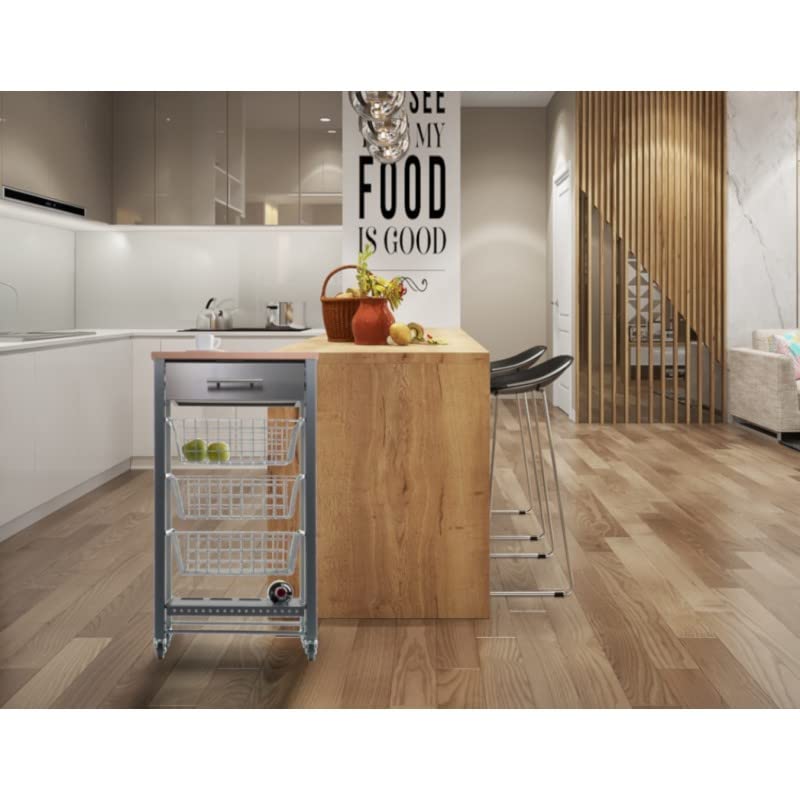 DON HIERRO - Stainless Steel Rolling Kitchen Cart with Locking Wheels | Mobile Kitchen Island for Small Spaces | Perfect for Food Prep, Storage & Serving | Ideal for Apartments, Dorms & Compact Kitchens