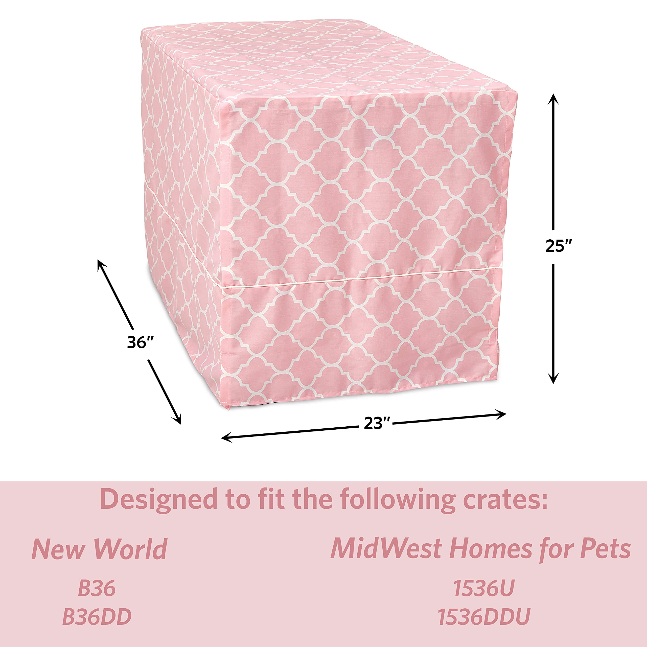 New World Pet Products 36-Inch Dog Crate Cover with Teflon Fabric Protector - Pink Designer Pattern for Midwest Dog Crates | Perfect for Home, Travel & Kennel Use