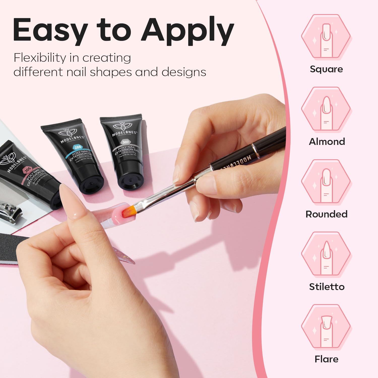 Modelones Poly Nail Gel Kit - 6 Colors Poly Extension Gel (Clear, Pink, White) with 48W UV/LED Lamp, 3D Nail Charms, Builder Slip Solution - Complete Nail Manicure & Pedicure Supplies for Beginners - Perfect for Home Salon, DIY Nail Art & Professional Nail Extensions