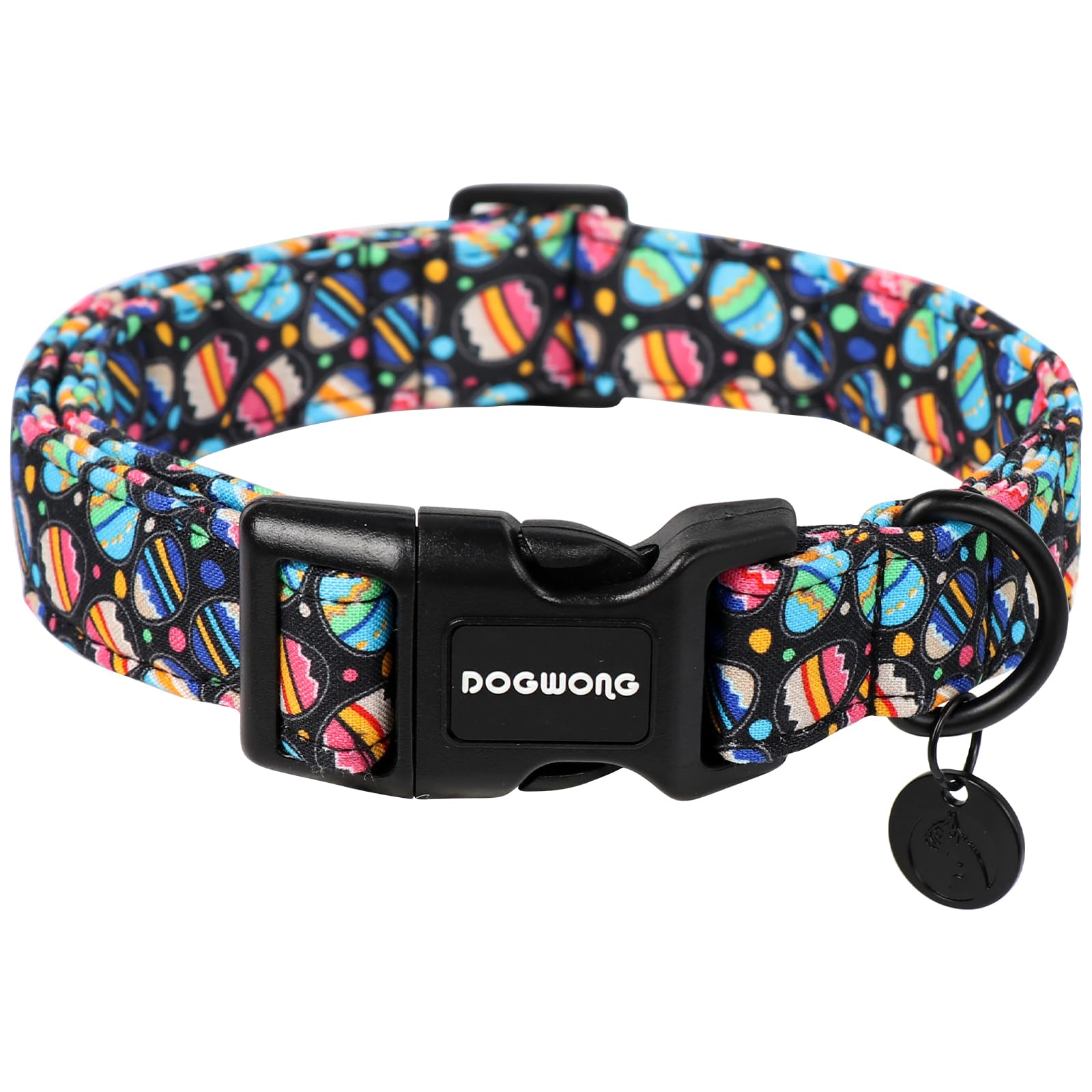 DOGWONG Easter Dog Collar - Soft Adjustable Black Egg Design Pet Collar for Small Medium Large Dogs | Durable Costume Accessory for Easter Celebrations & Holiday Pet Photos