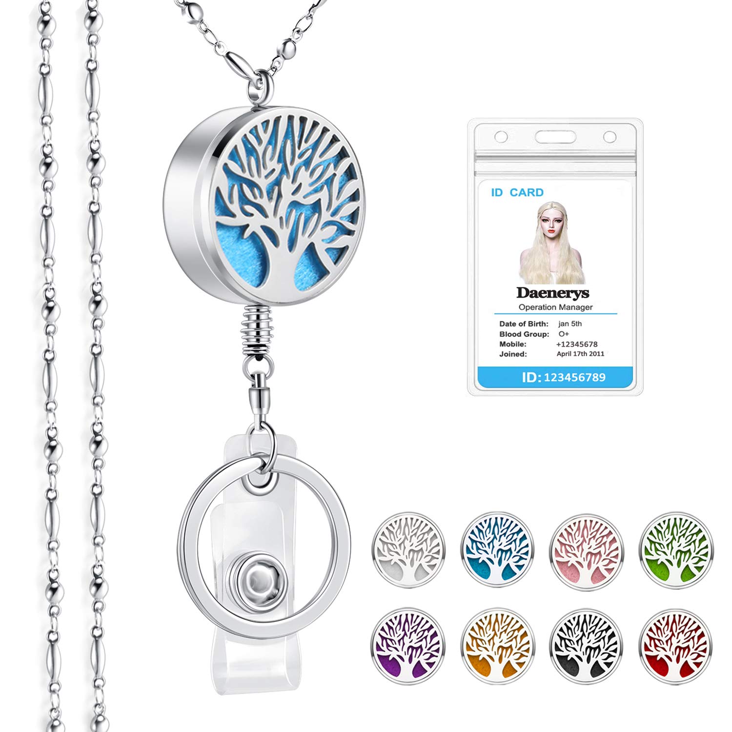 Retractable Lanyard for ID Badges & Keys - Cute Beaded Badge Holder for Nurses, Teachers (Tree of Life Design) - Perfect for Work & Graduation Gifts