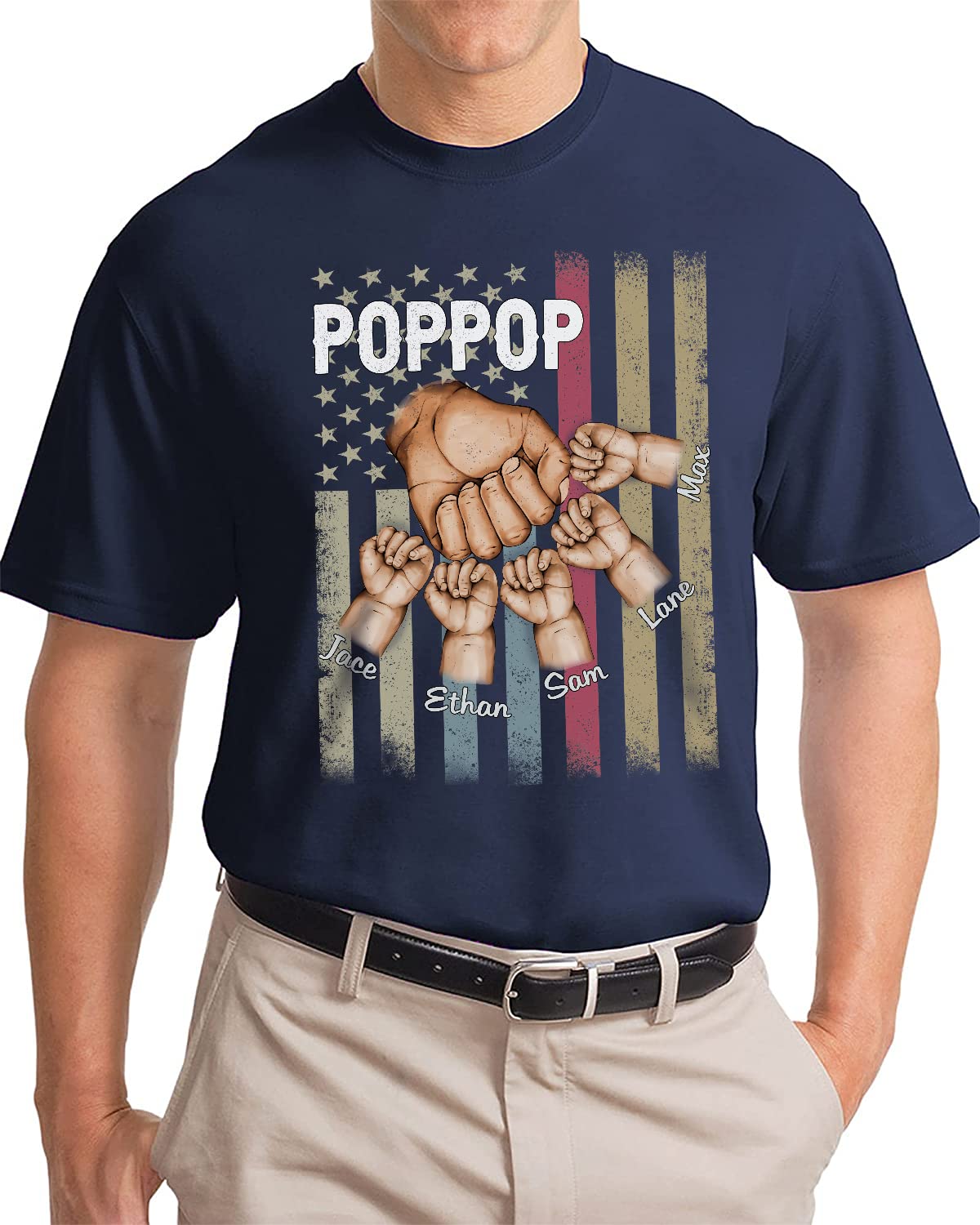 Custom Pop-Pop T-Shirt for Grandpa & Kids - Personalized Name T-Shirt | Unique Papa Gifts for Father's Day, Birthday & Family Reunions