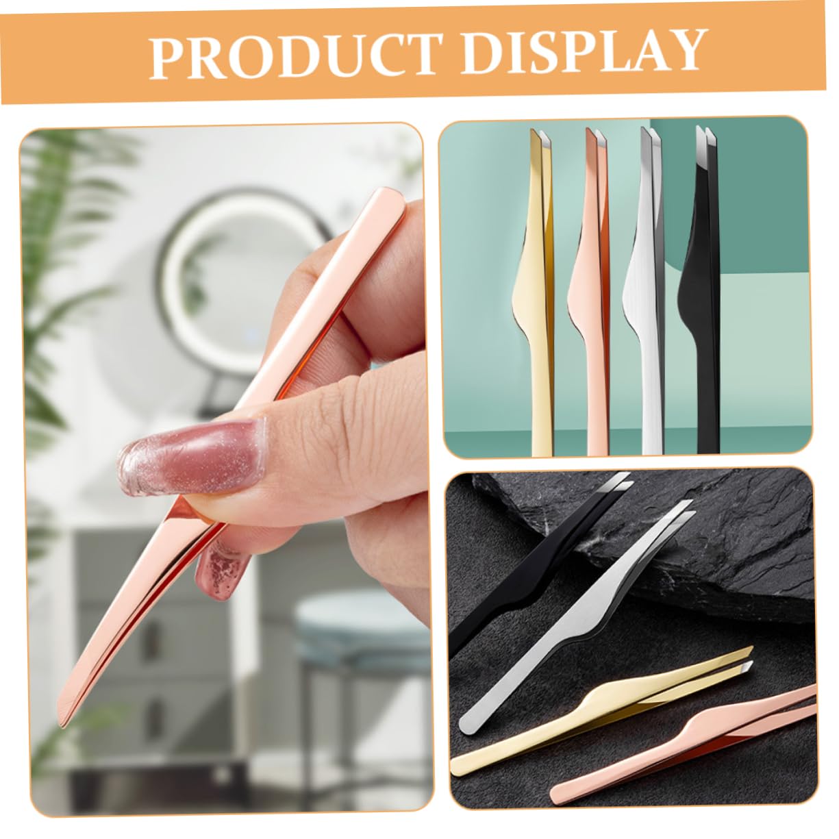 Premium Stainless Steel Eyelash & Eyebrow Tweezers - Slant Tip for Precise Grooming, Comfortable Grip Lash Tools for Professional & Home Use - Perfect for Extensions, Makeup Application & Eyebrow Shaping