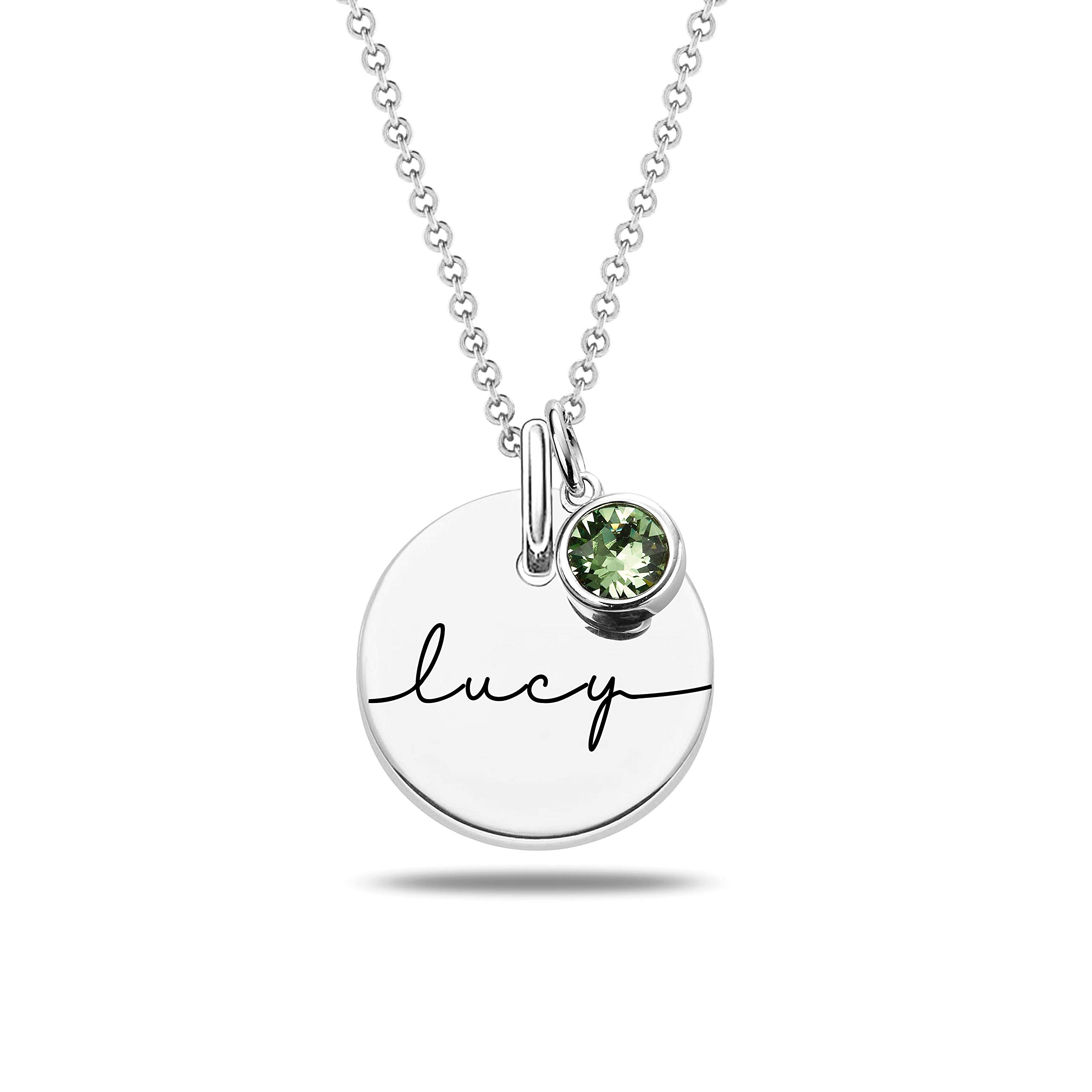 Personalized Family Birthstone Necklace for Women - Custom Engraved Circle Disc Pendant with Heart Charm, Couple Name & Message - Perfect Gift for Anniversary, Valentine's Day & Mother's Day