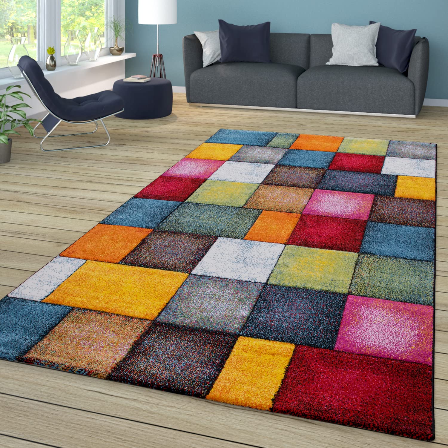 Vibrant Checkered Area Rug 5'3