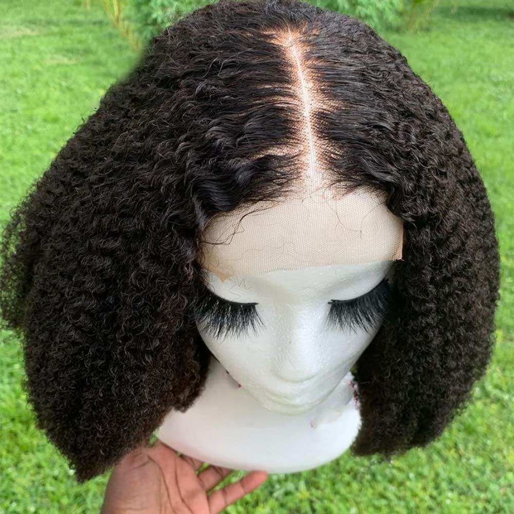 Glueless Short Kinky Curly Bob Wigs - 100% Brazilian Virgin Human Hair Lace Front Wigs with 4x4 Lace Closure & Baby Hair for Black Women | Pre-Plucked 180% Density, 10 Inch | Perfect for Daily Wear, Cosplay, and Special Occasions