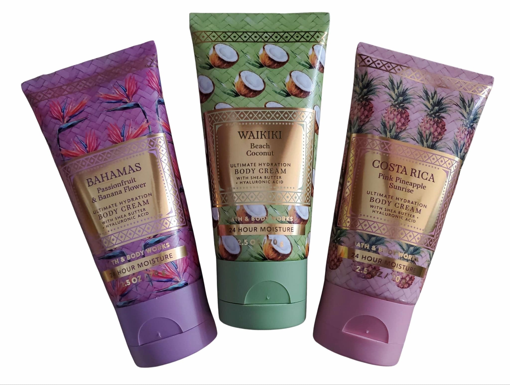 Bath & Body Works Travel Size Ultimate Hydration Body Cream Set - 3 Pack (Passionfruit Banana Flower, Pink Pineapple Sunrise, Waikiki Beach Coconut) 2.5oz Each | Moisturizing Lotion for Dry Skin | Perfect for Vacation, Gym Bag & On-The-Go Hydration